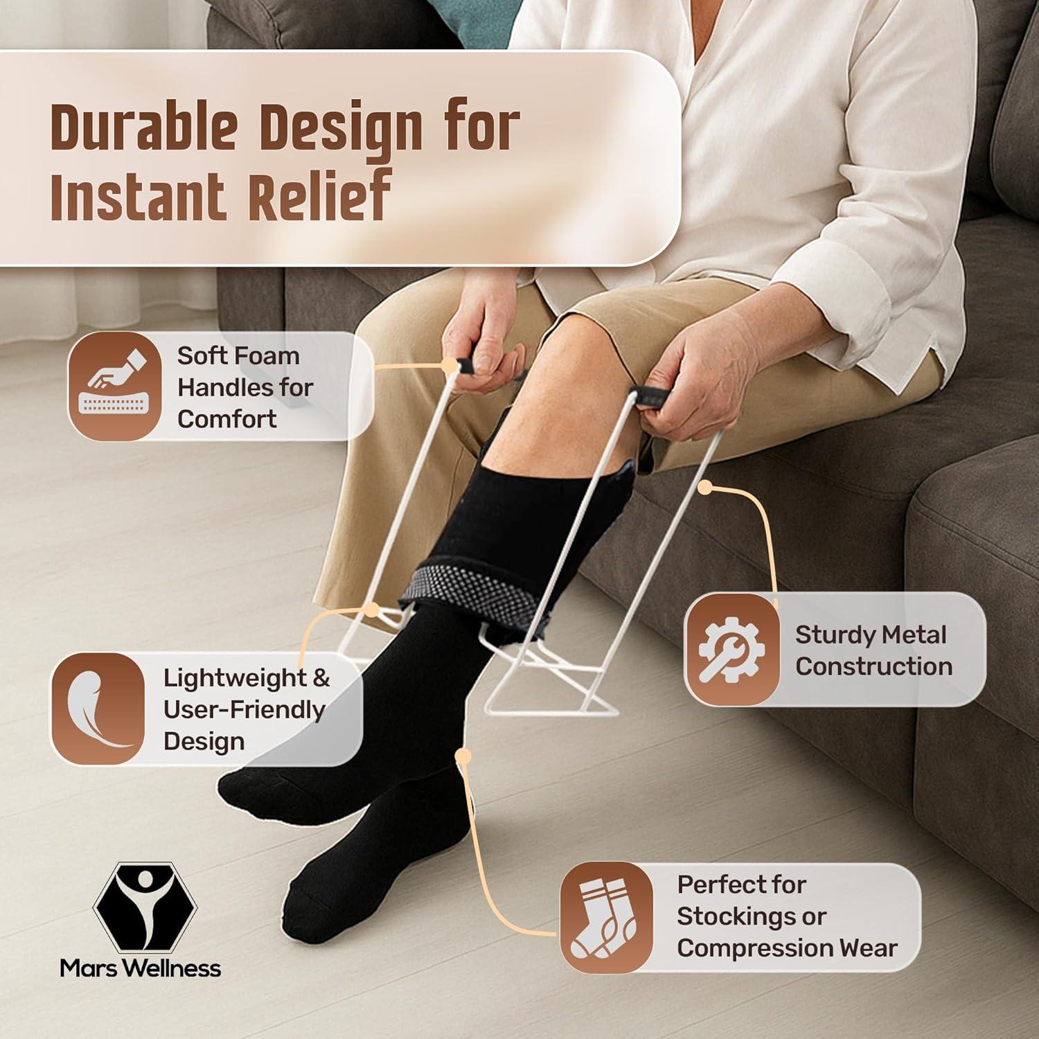 Ayuda para poner calcetines de compresión Mars Wellness - Diseño metálico con empuñaduras de espuma