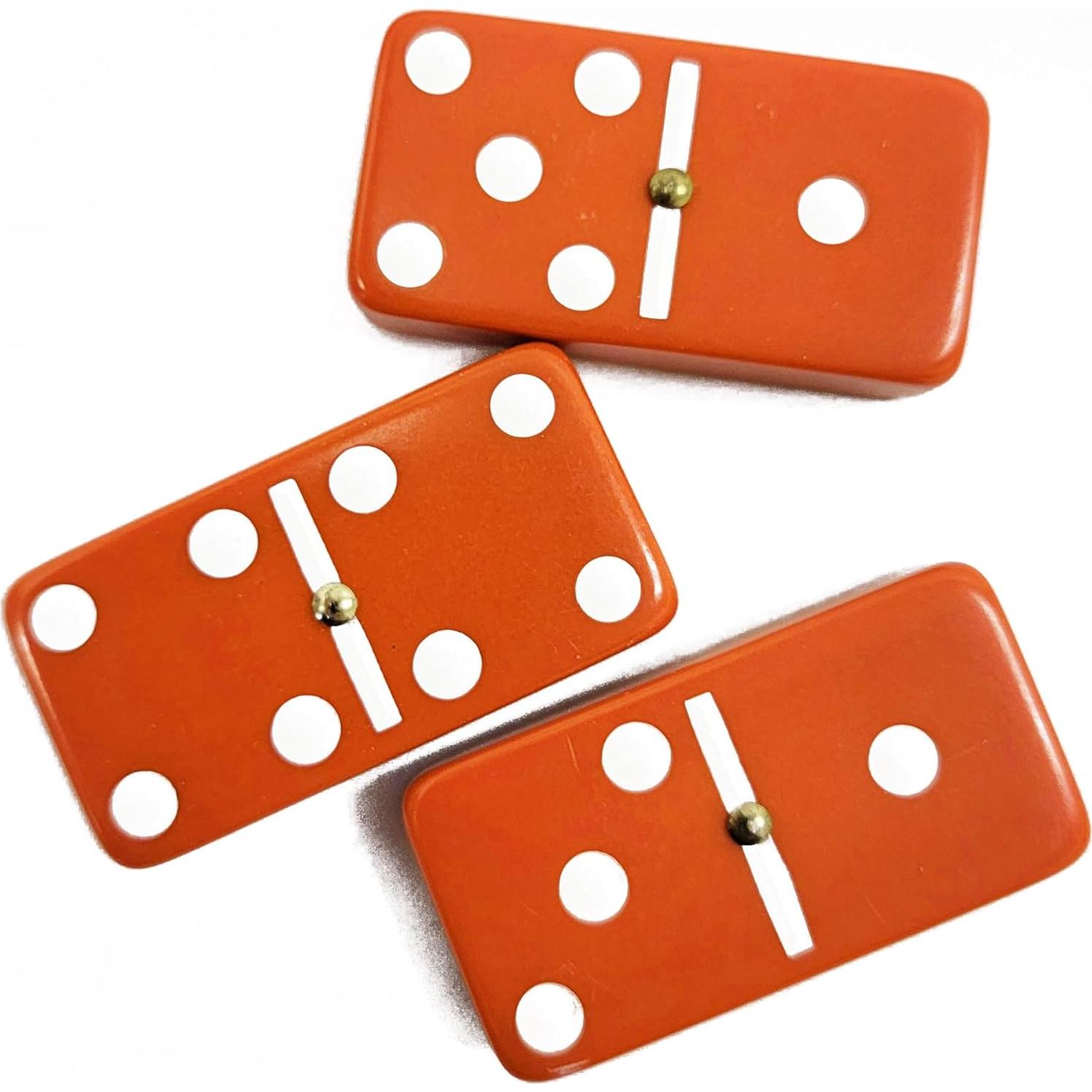 Dominó Doble 6 Marion & Co. Jumbo Naranja con Puntos Blancos