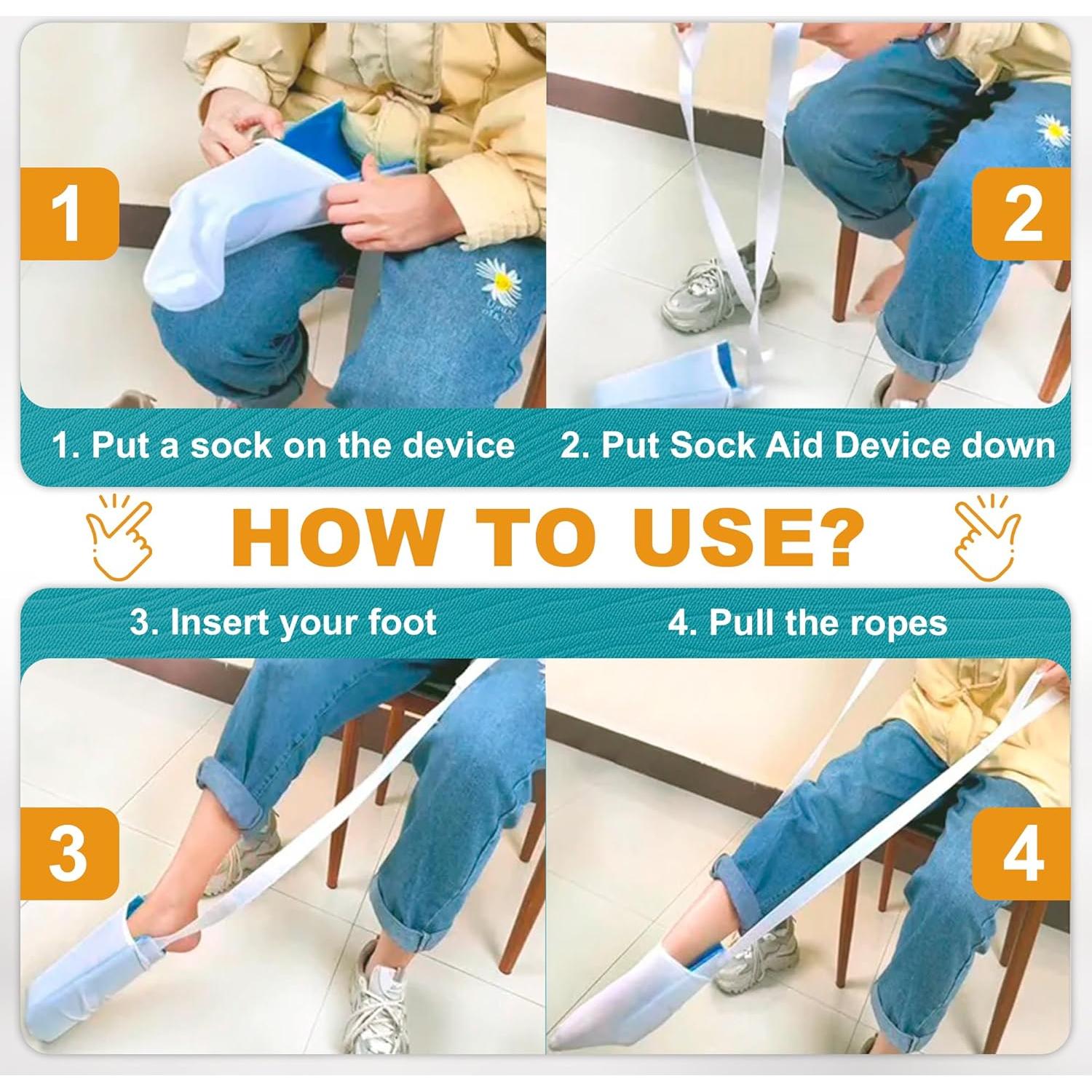 Dispositivo Ayuda para Poner Calcetines ABC 12x22 cm con Correas 75 cm