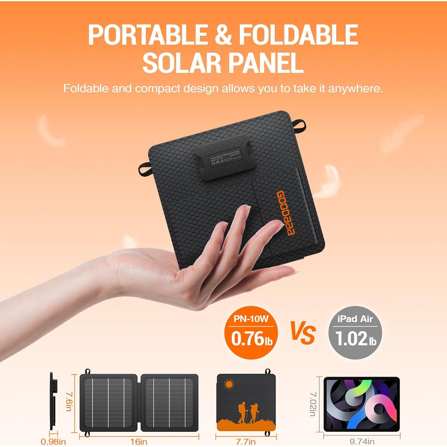 Cargador Solar GOODaaa 10W Plegable USB Duales Impermeable
