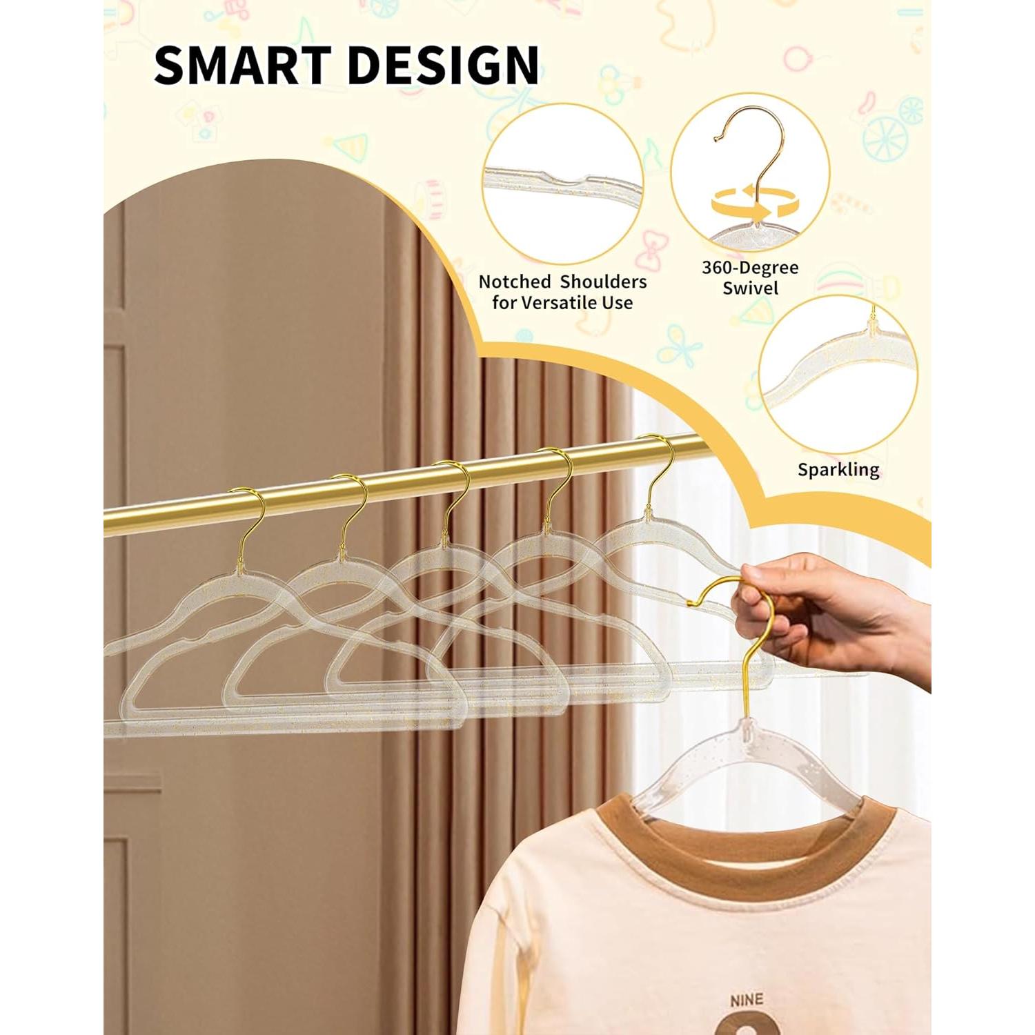 Perchas para Niños HGYZE 50pcs Transparentes con Ganchos