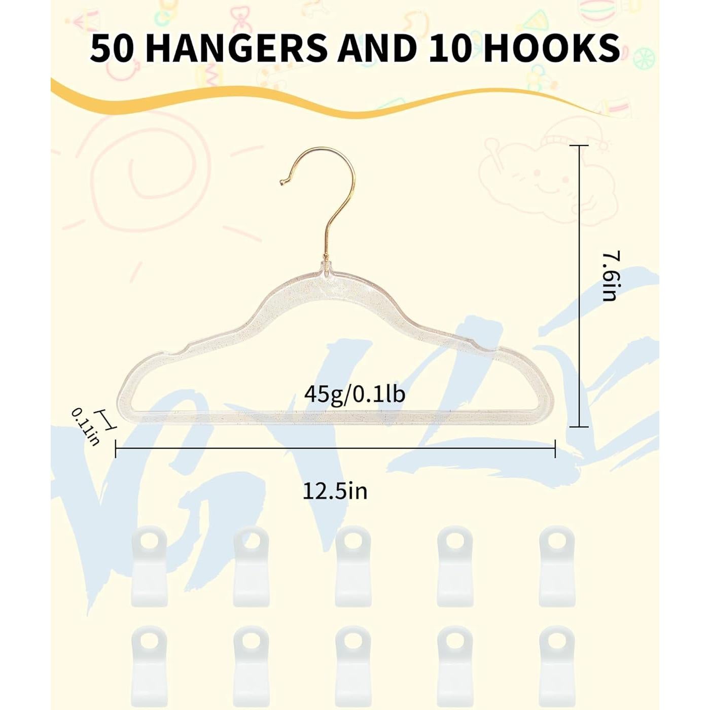 Perchas para Niños HGYZE 50pcs Transparentes con Ganchos