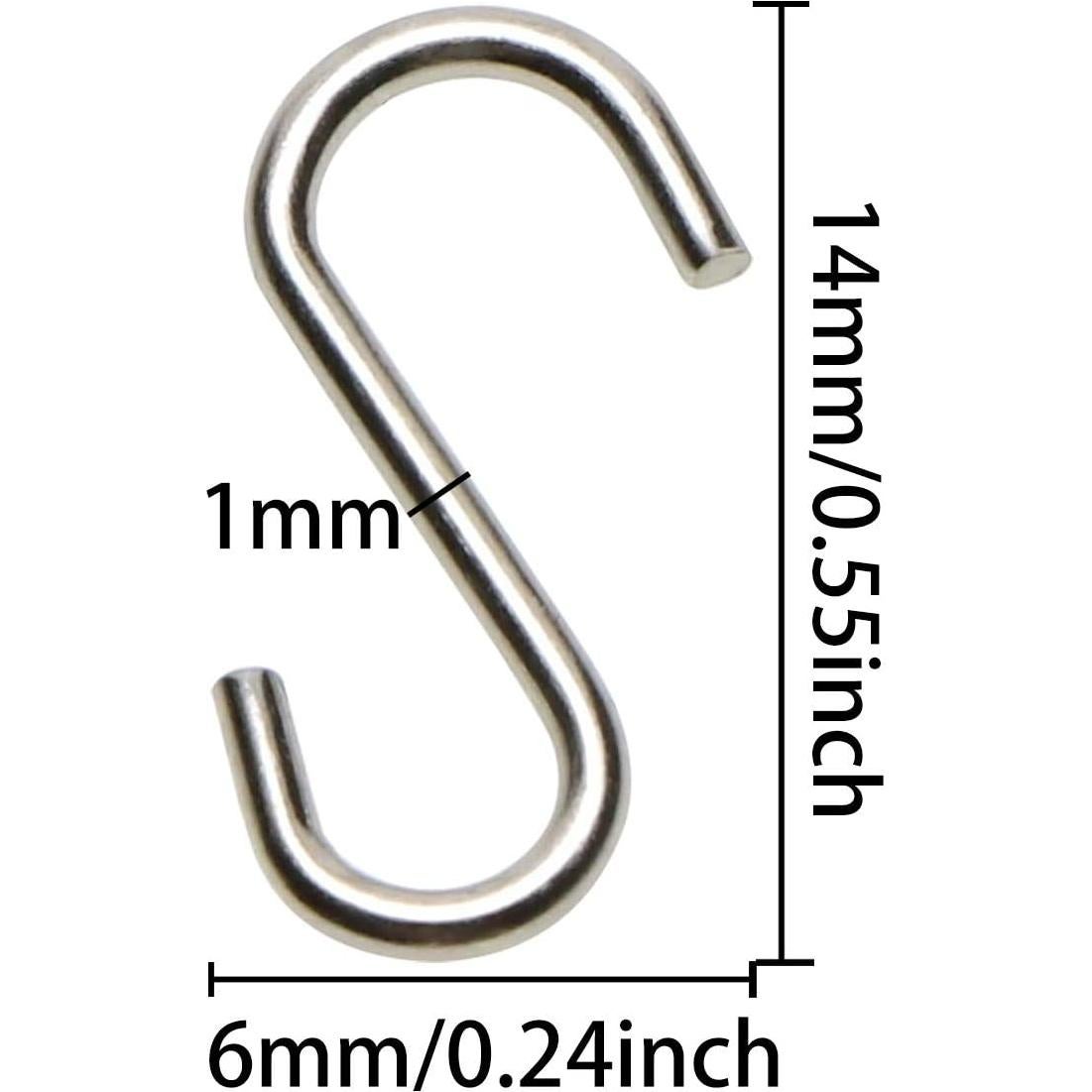 Ganchos en S mini de acero inoxidable Shapenty 1.4x0.6cm 100PCS