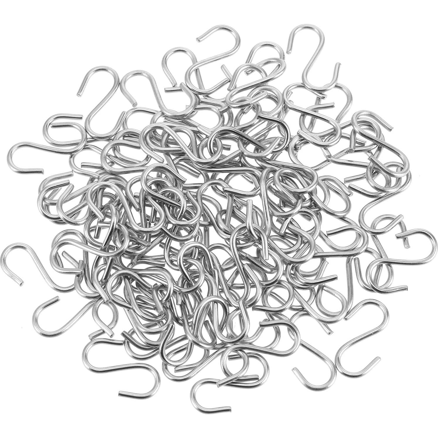 100 Ganchos en S Mini Molain de Acero Inoxidable Plata 1.4 cm