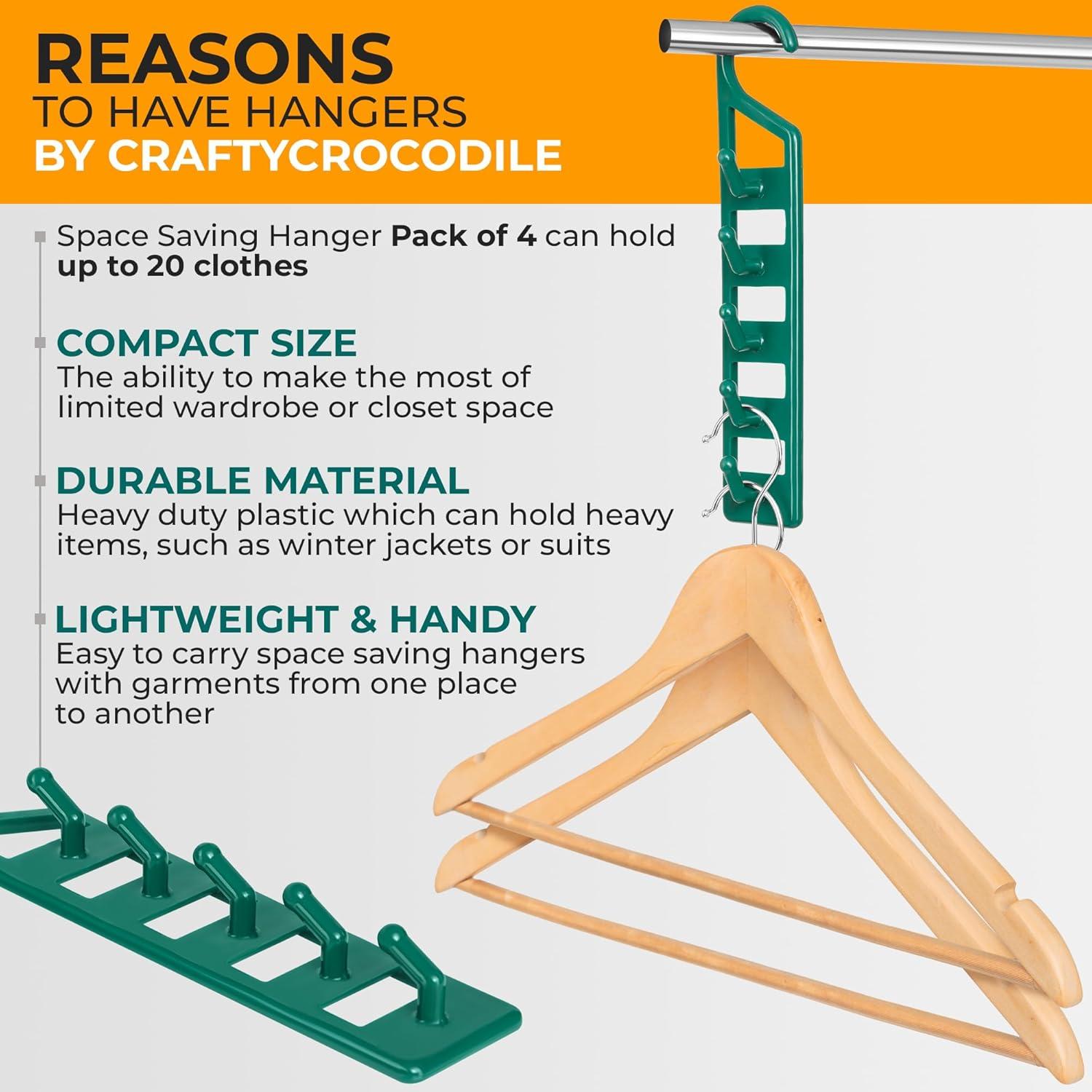 Perchas Ahorradoras de Espacio CraftyCrocodile - 4 Piezas Verde