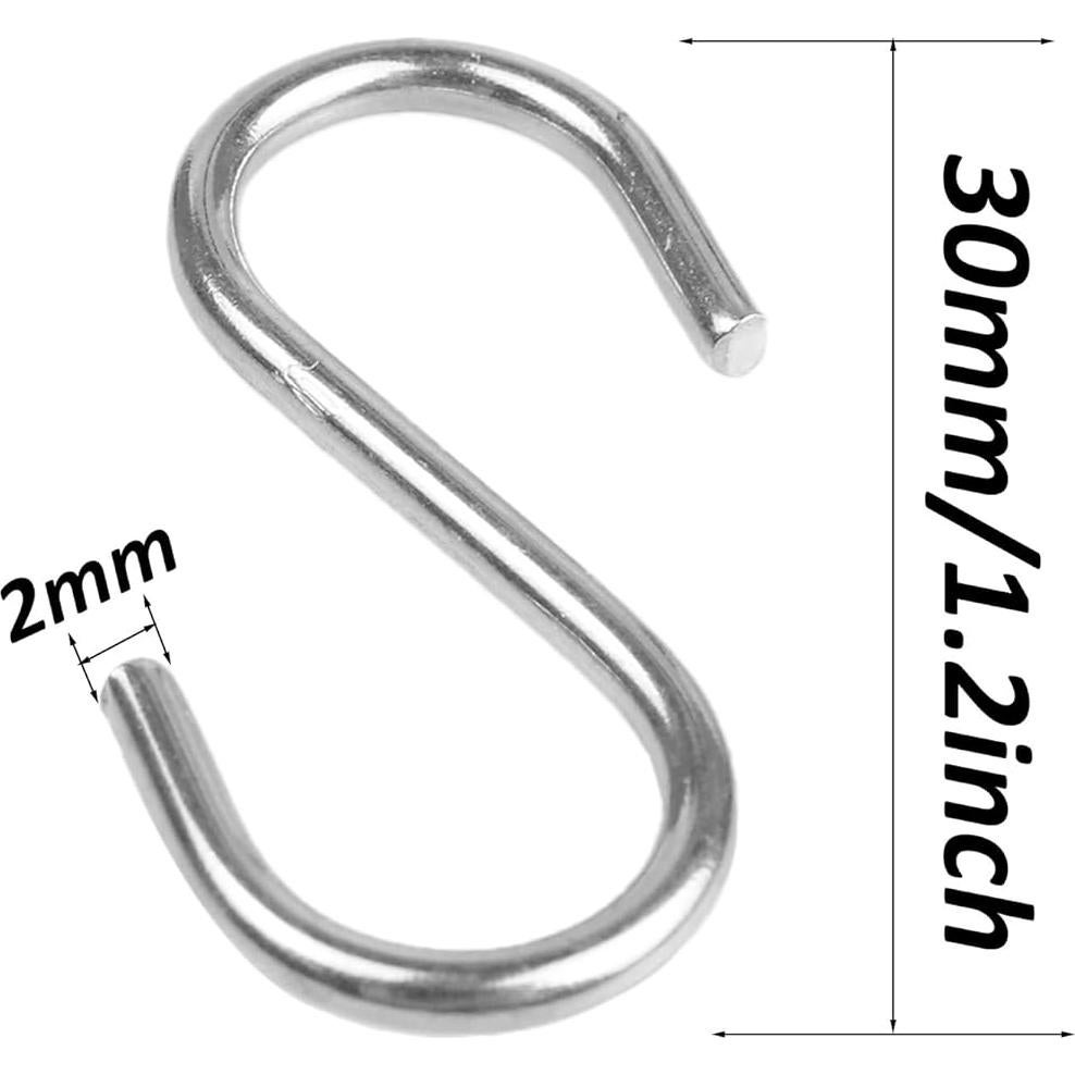 48 Ganchos en S de Acero Inoxidable 304 30mm AUXBC