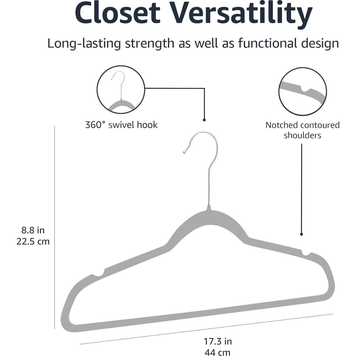 Perchas Antideslizantes Amazon Basics Terciopelo Gris Plata 50 Unidades