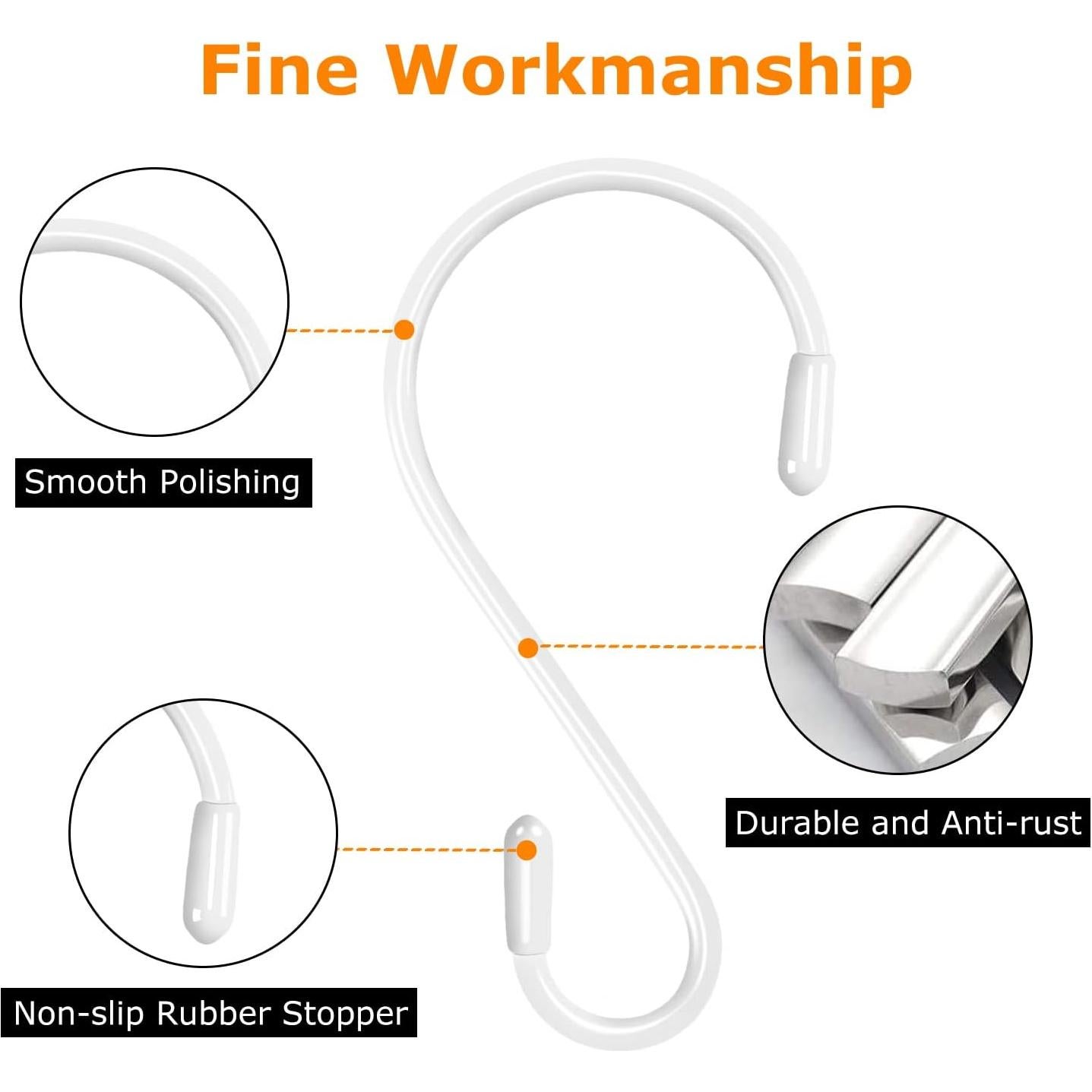 30 Ganchos en S de Acero Inoxidable Waitkey - 8 cm, Antideslizantes
