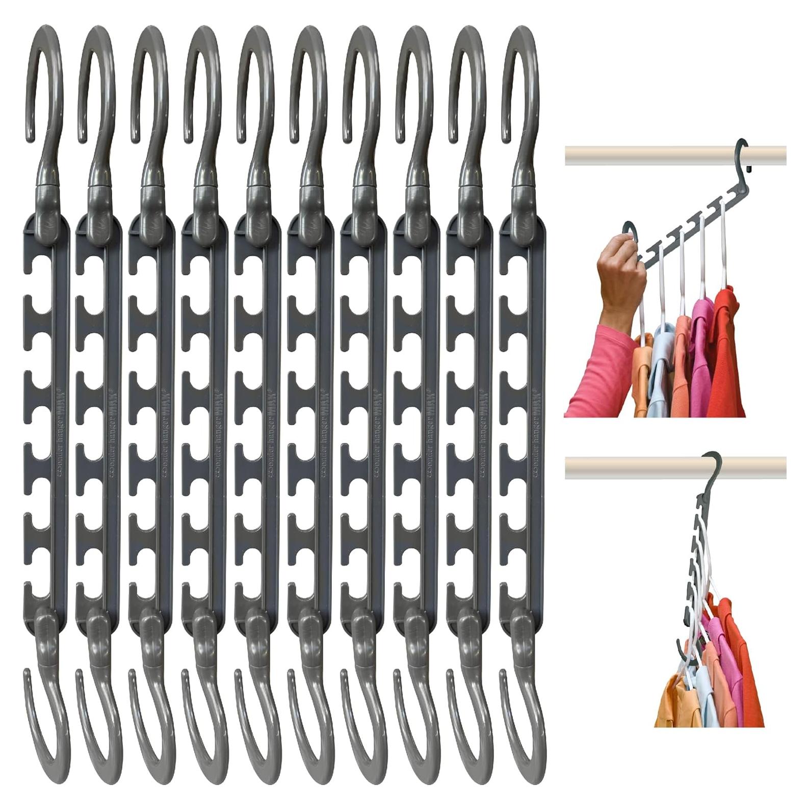 Wonder Hanger Max - Paquete de 10 Perchas Ahorra Espacio Gris
