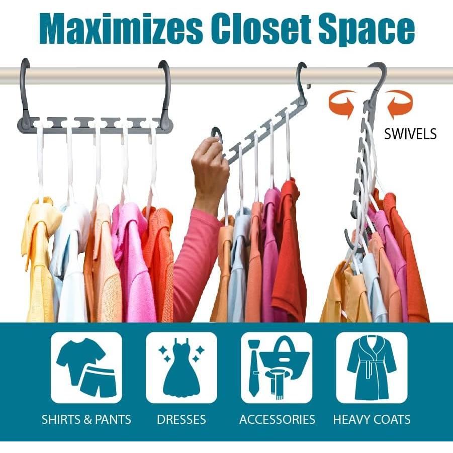 Wonder Hanger Max - Paquete de 10 Perchas Ahorra Espacio Gris