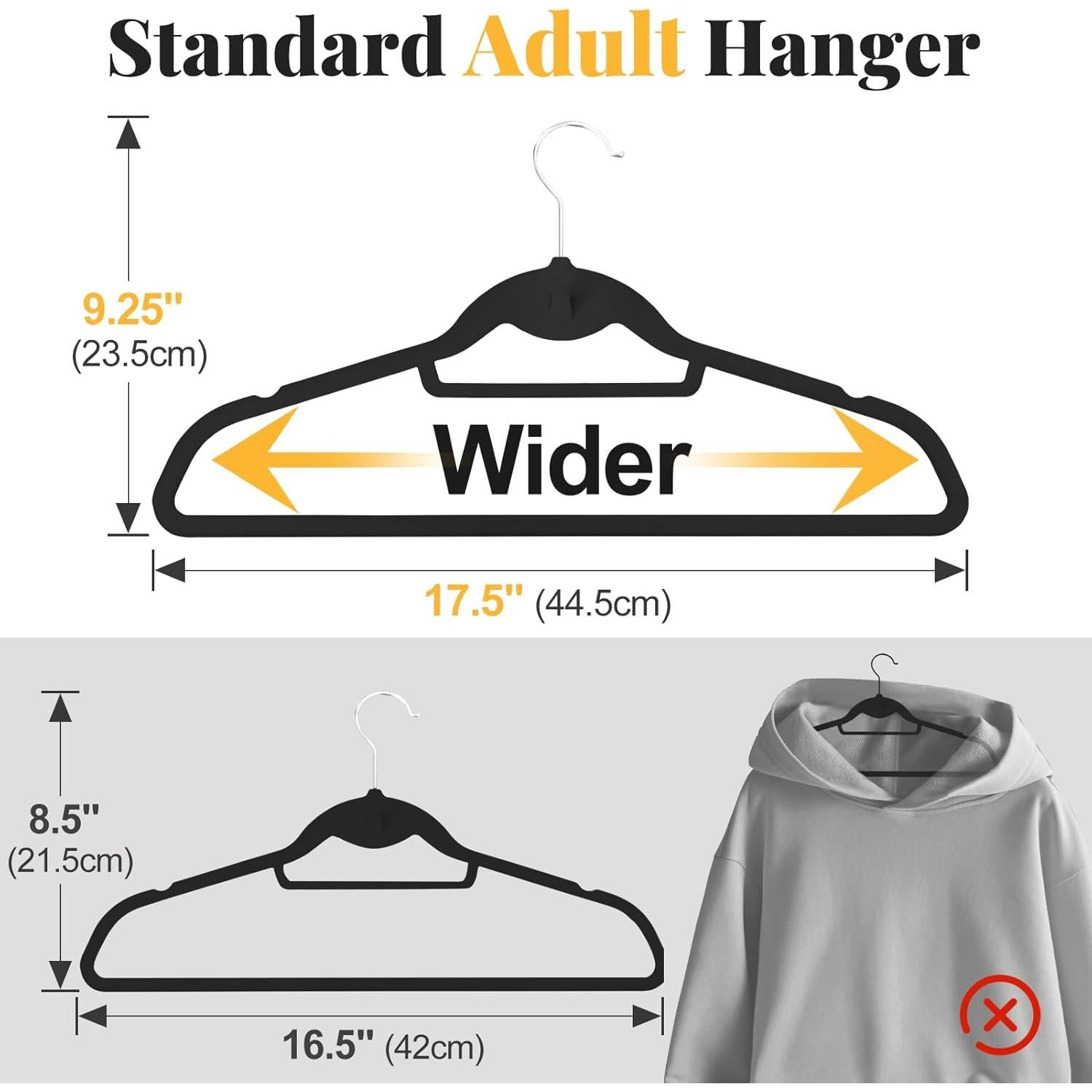 Perchas de Terciopelo Antideslizantes UEAKPIC 50 Pcs Negras