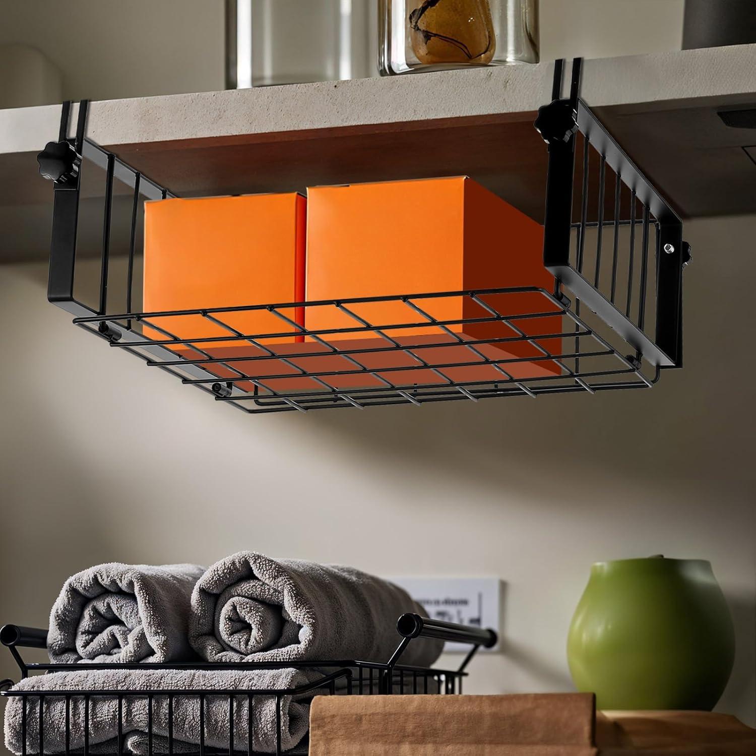 Cestas de Almacenamiento Colgantes Bajo Estante Limbeuuu - 2 Pcs, Negro