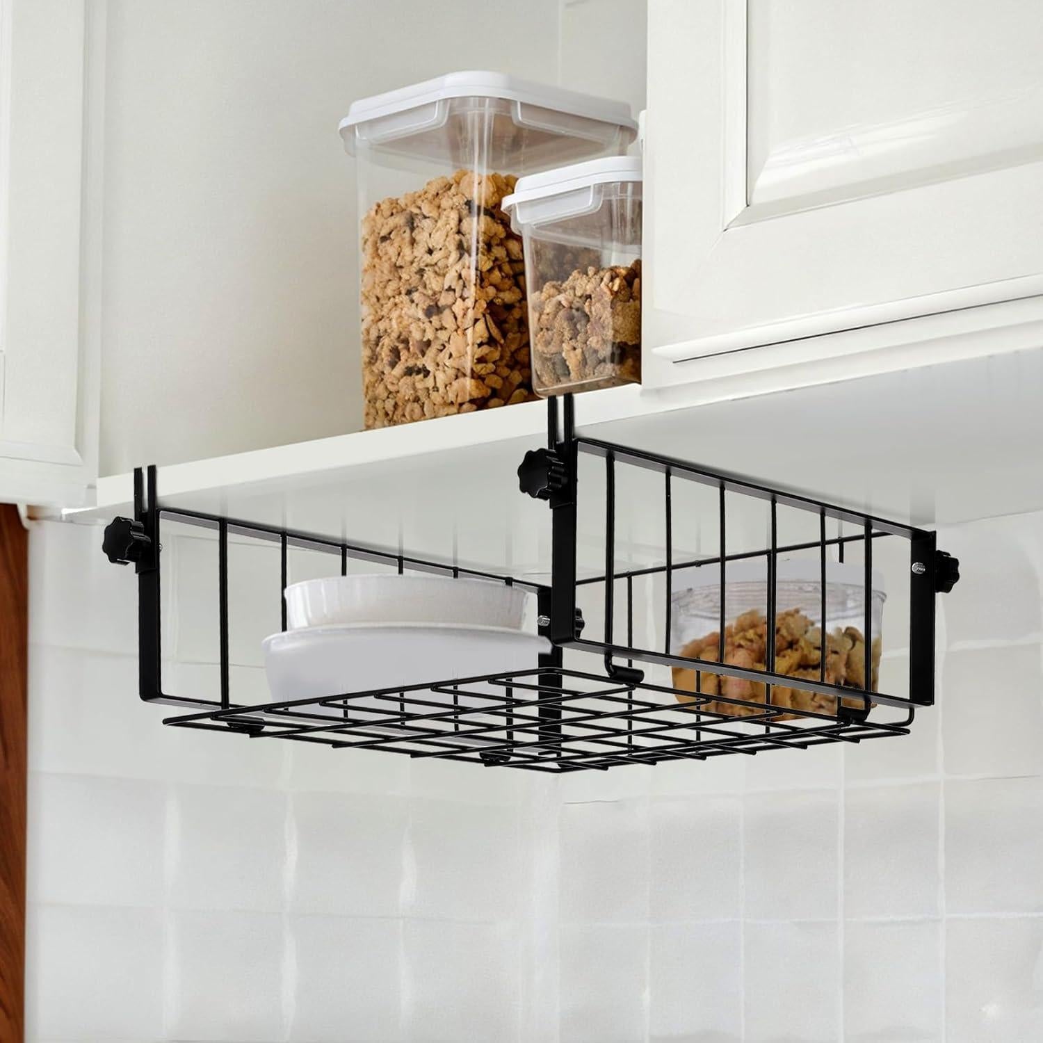 Cestas de Almacenamiento Colgantes Bajo Estante Limbeuuu - 2 Pcs, Negro