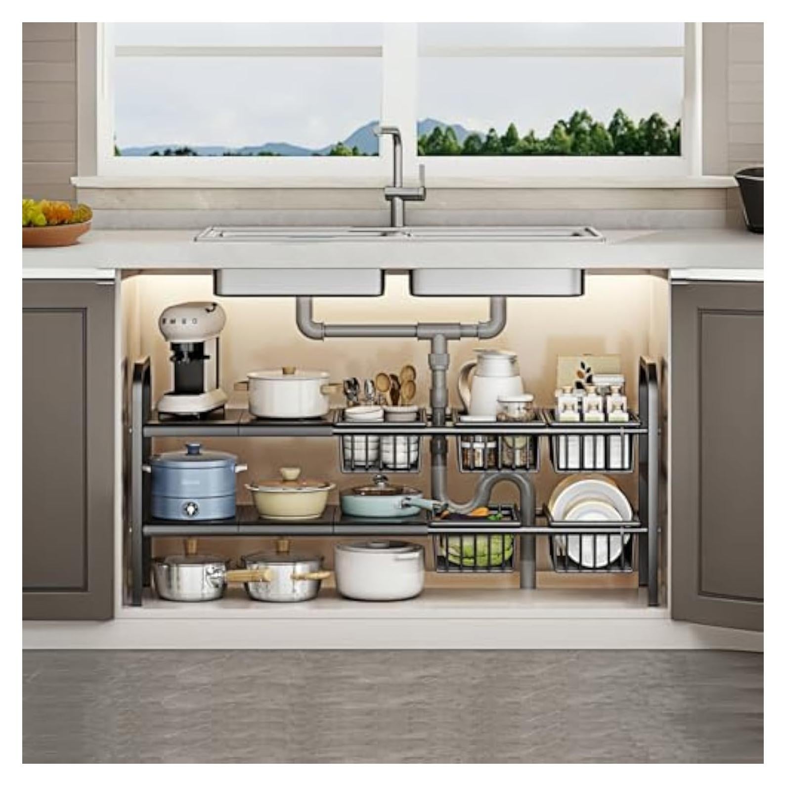 Estante Metálico Expandible Fliqor 2 Niveles Bajo Fregadero