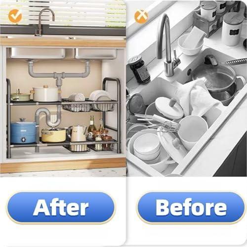 Estante Metálico Expandible Fliqor 2 Niveles Bajo Fregadero