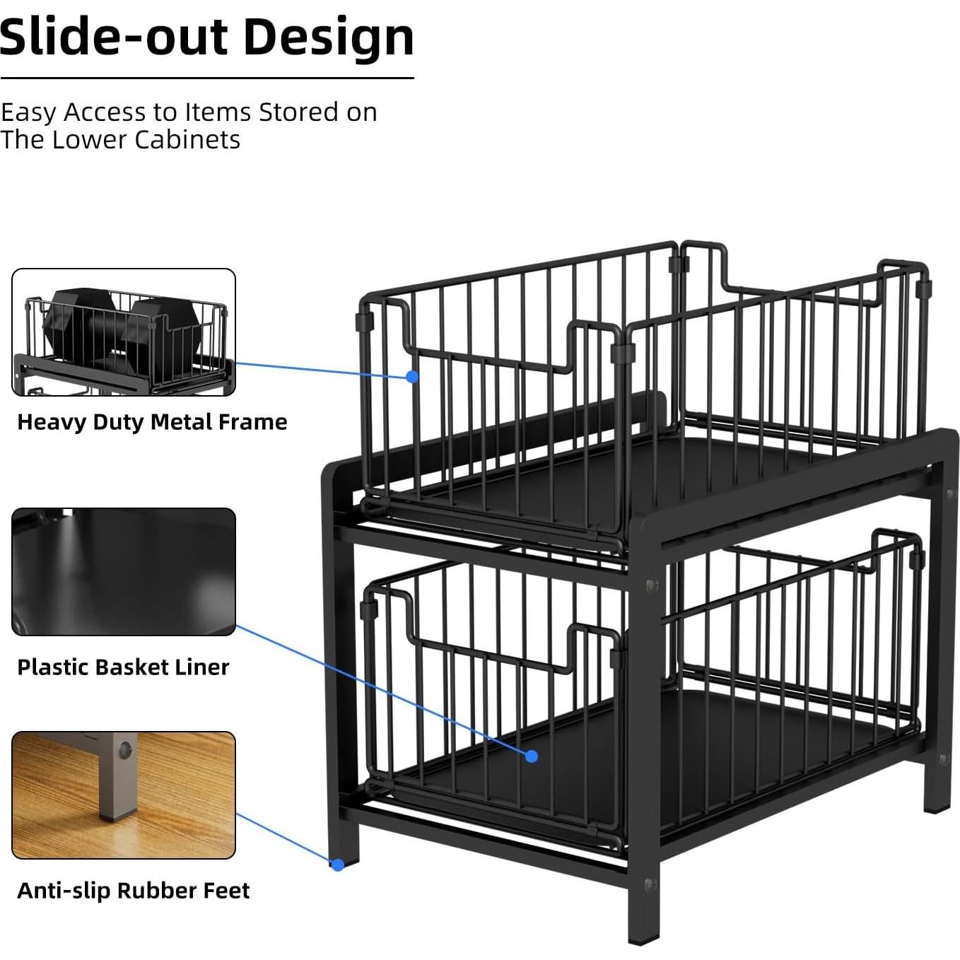 Organizador de Cajones Deslizantes Lxmons 2 Niveles Metal Negro