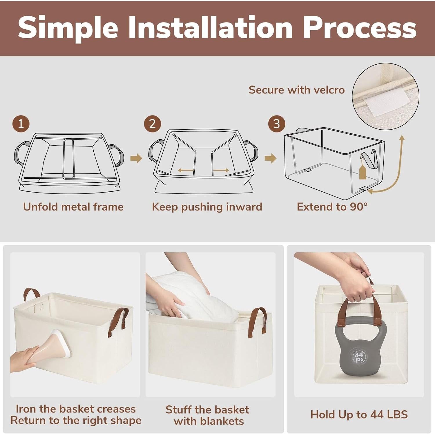 Cestas de Almacenamiento CHICVITA Beige 42.2x27.9x24.1 cm Paquete de 2