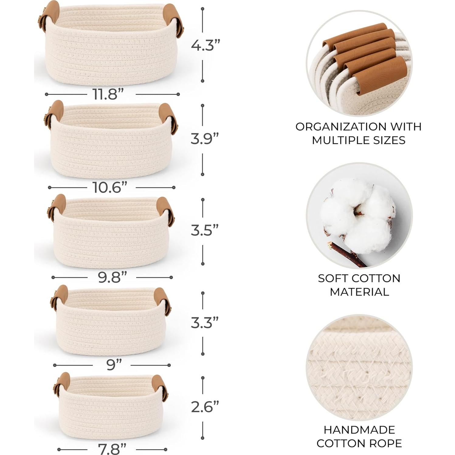 Conjunto de 5 Cestas de Almacenamiento ZICOTOs Beige Algodón