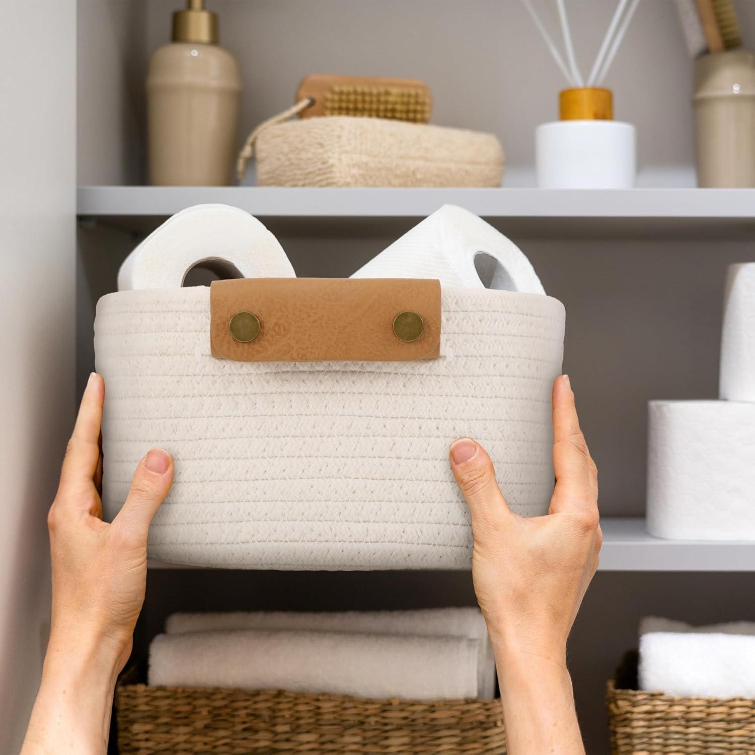 Conjunto de 5 Cestas de Almacenamiento ZICOTOs Beige Algodón