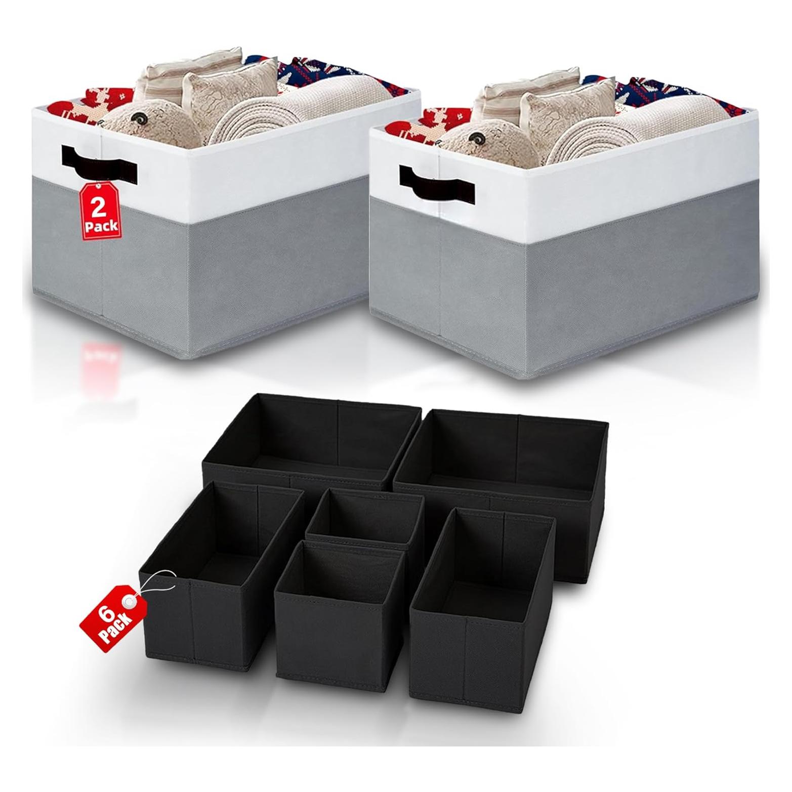 Conjunto de Cestas de Almacenamiento Lakatana - 2 Cestas 36x25x24cm y 6 Divisores