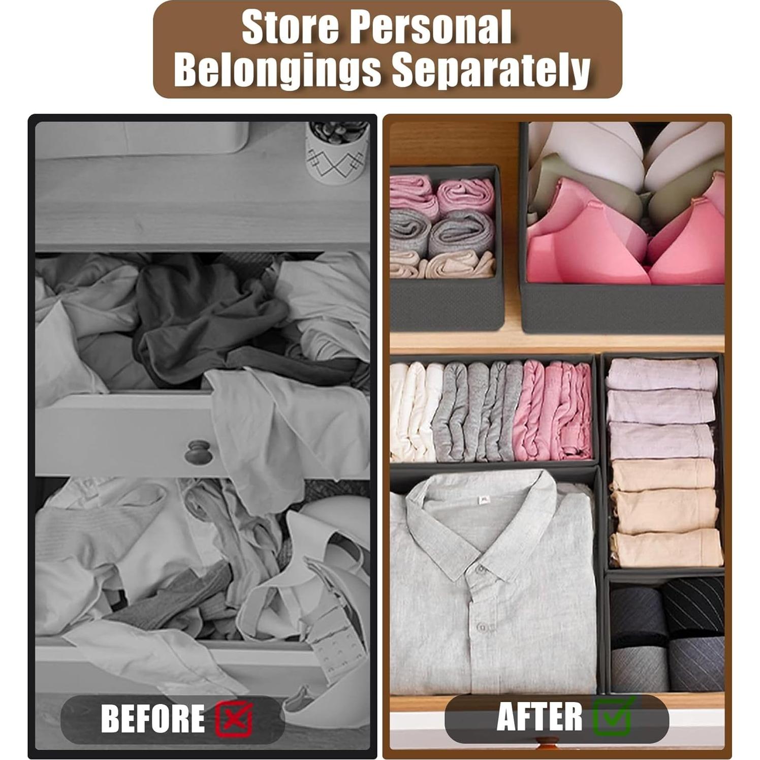 Conjunto de Cestas de Almacenamiento Lakatana - 2 Cestas 36x25x24cm y 6 Divisores