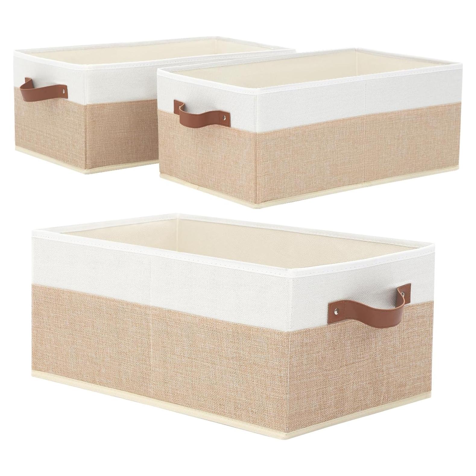 Cajas Organizadoras de Closet 3 Pack Beige 48x28x20 cm