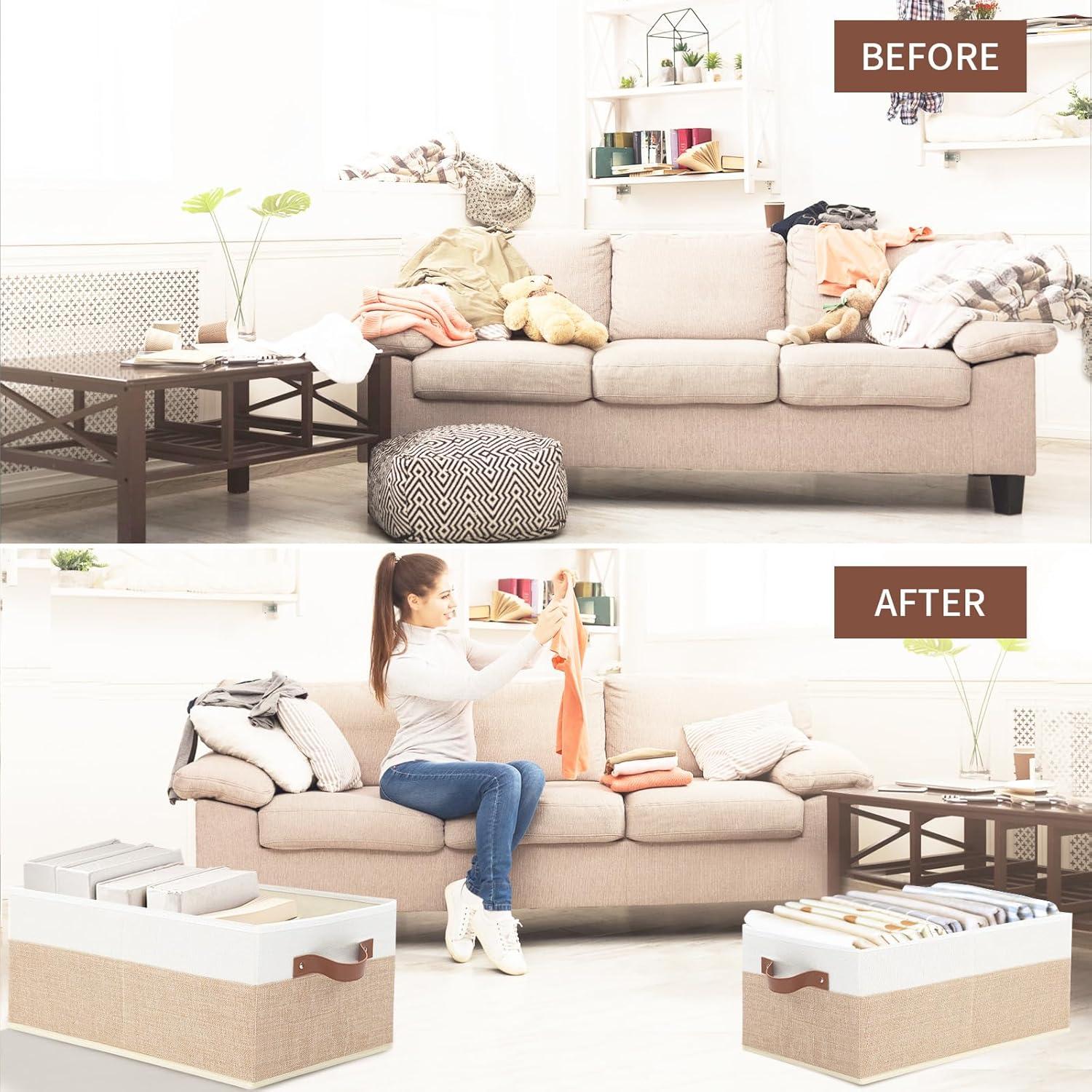 Cajas Organizadoras de Closet 3 Pack Beige 48x28x20 cm