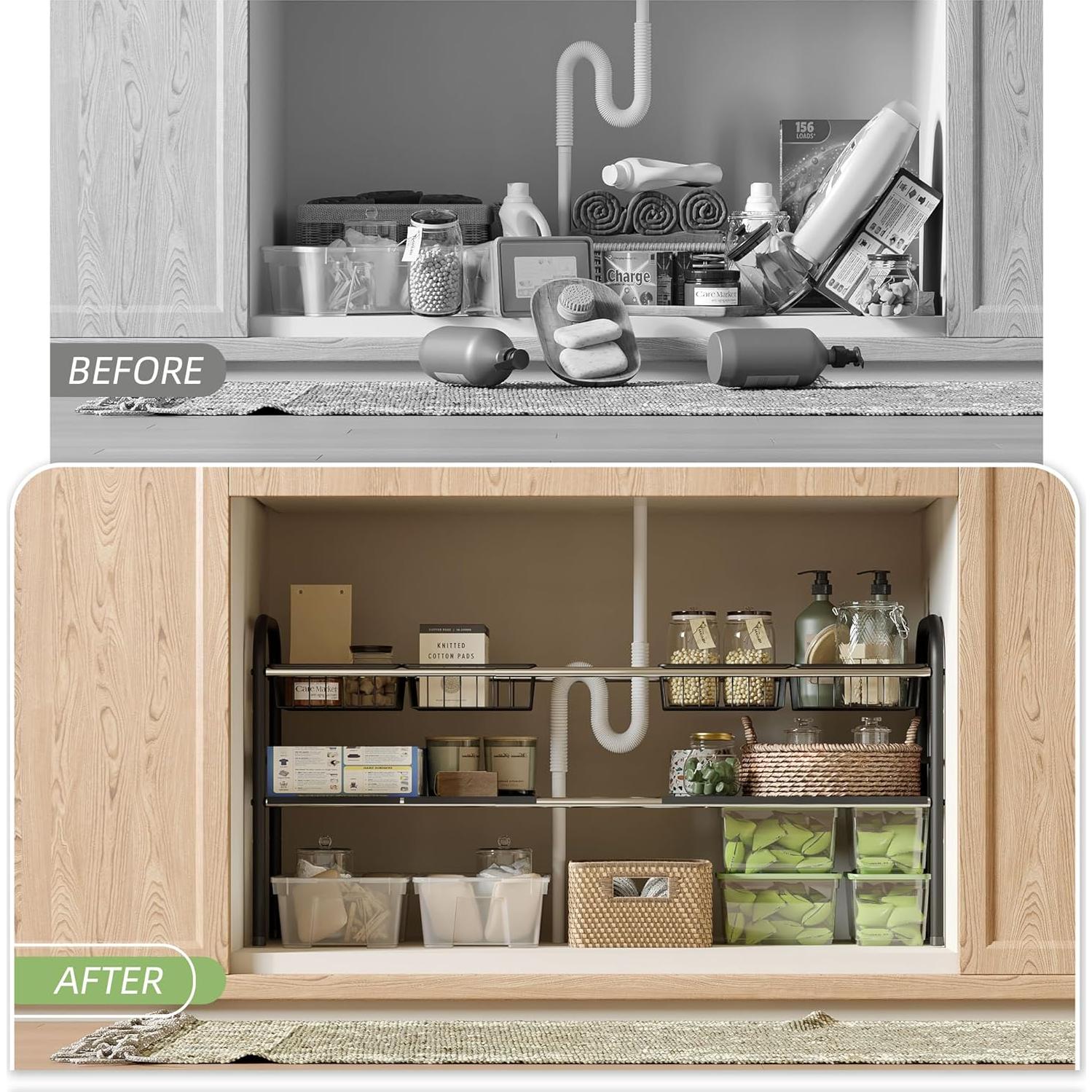 Organizador Bajo Fregadero NETEL Expandible 2 Niveles 4 Cestas