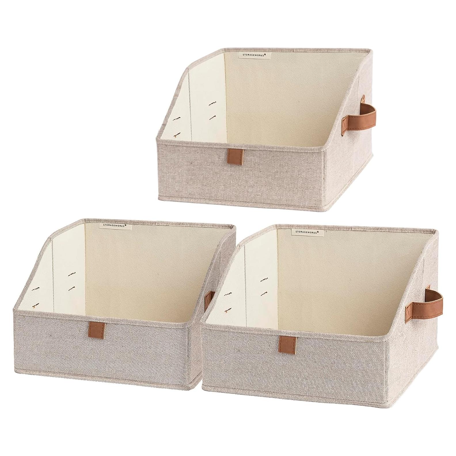 Cajas de Almacenamiento StorageWorks 3 Piezas Pequeñas Tela Marrón Beige