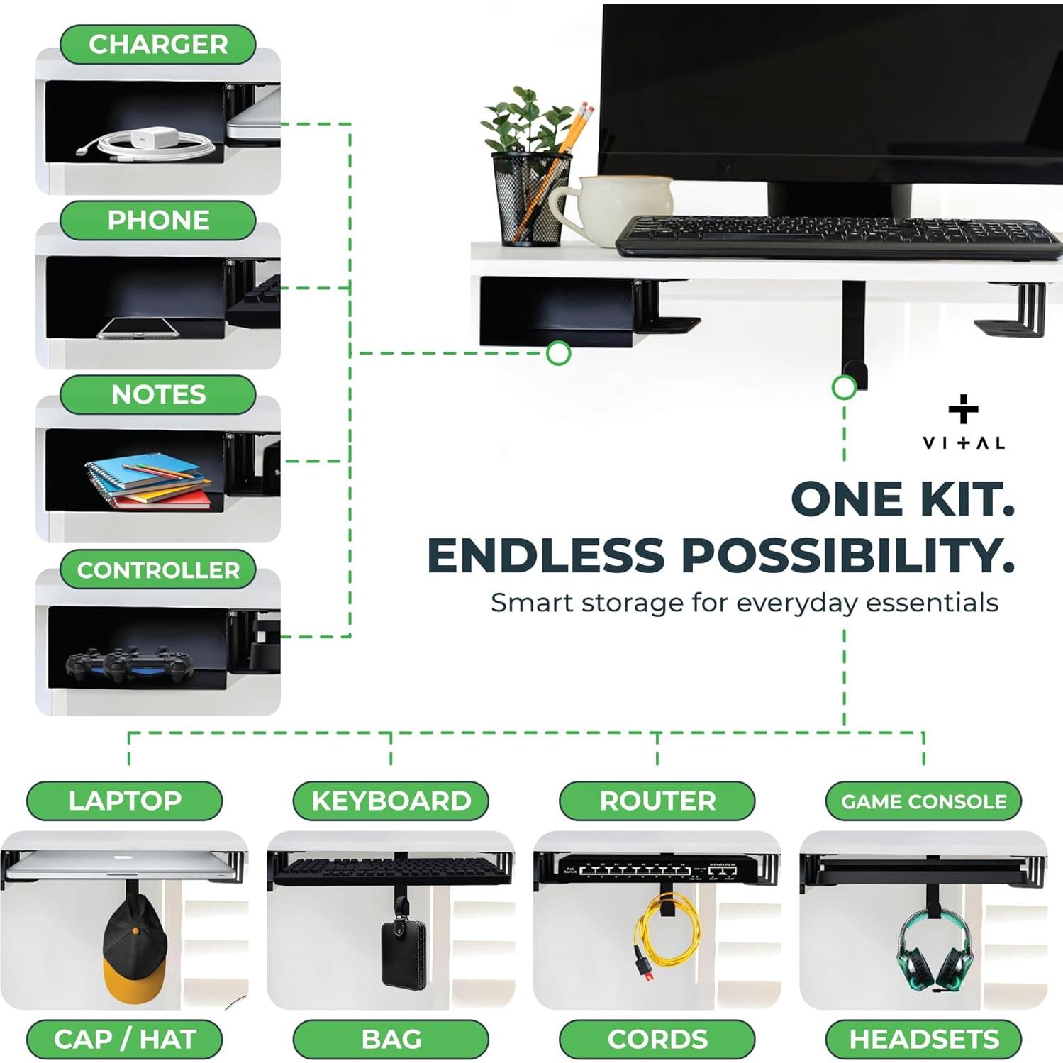 Soporte para Laptop Bajo Escritorio VI+AL - Almacenamiento y Gestión de Cables