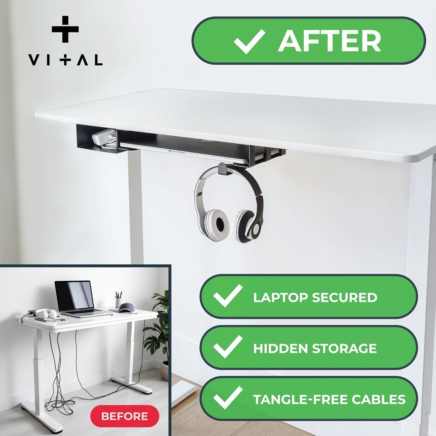 Soporte para Laptop Bajo Escritorio VI+AL - Almacenamiento y Gestión de Cables