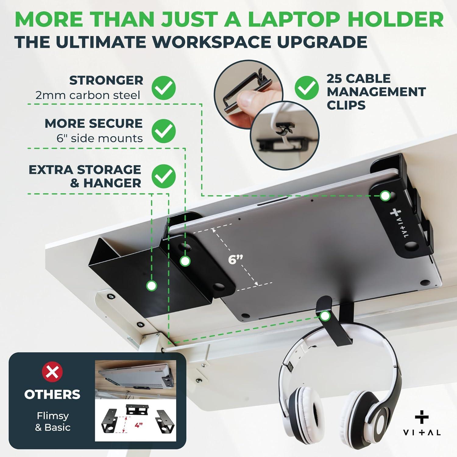 Soporte para Laptop Bajo Escritorio VI+AL - Almacenamiento y Gestión de Cables