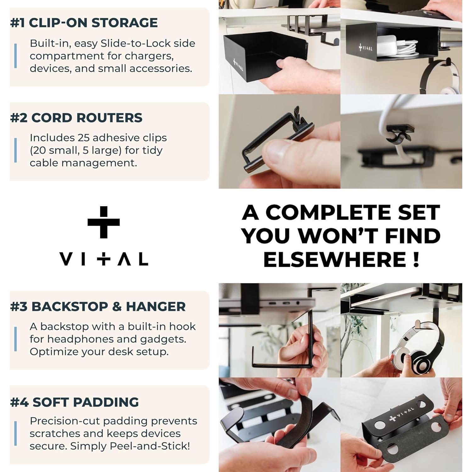 Soporte para Laptop Bajo Escritorio VI+AL - Almacenamiento y Gestión de Cables