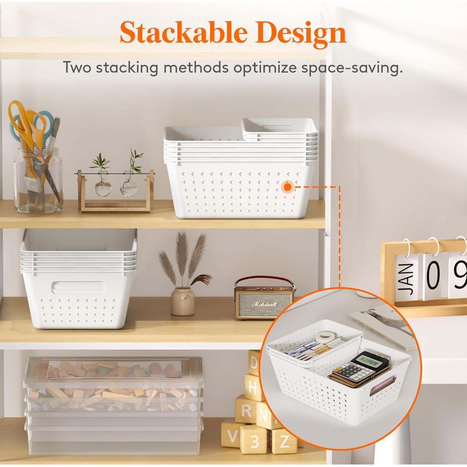 Cestas de Almacenamiento Apilables Lifewit - 12 Piezas, Plástico Blanco