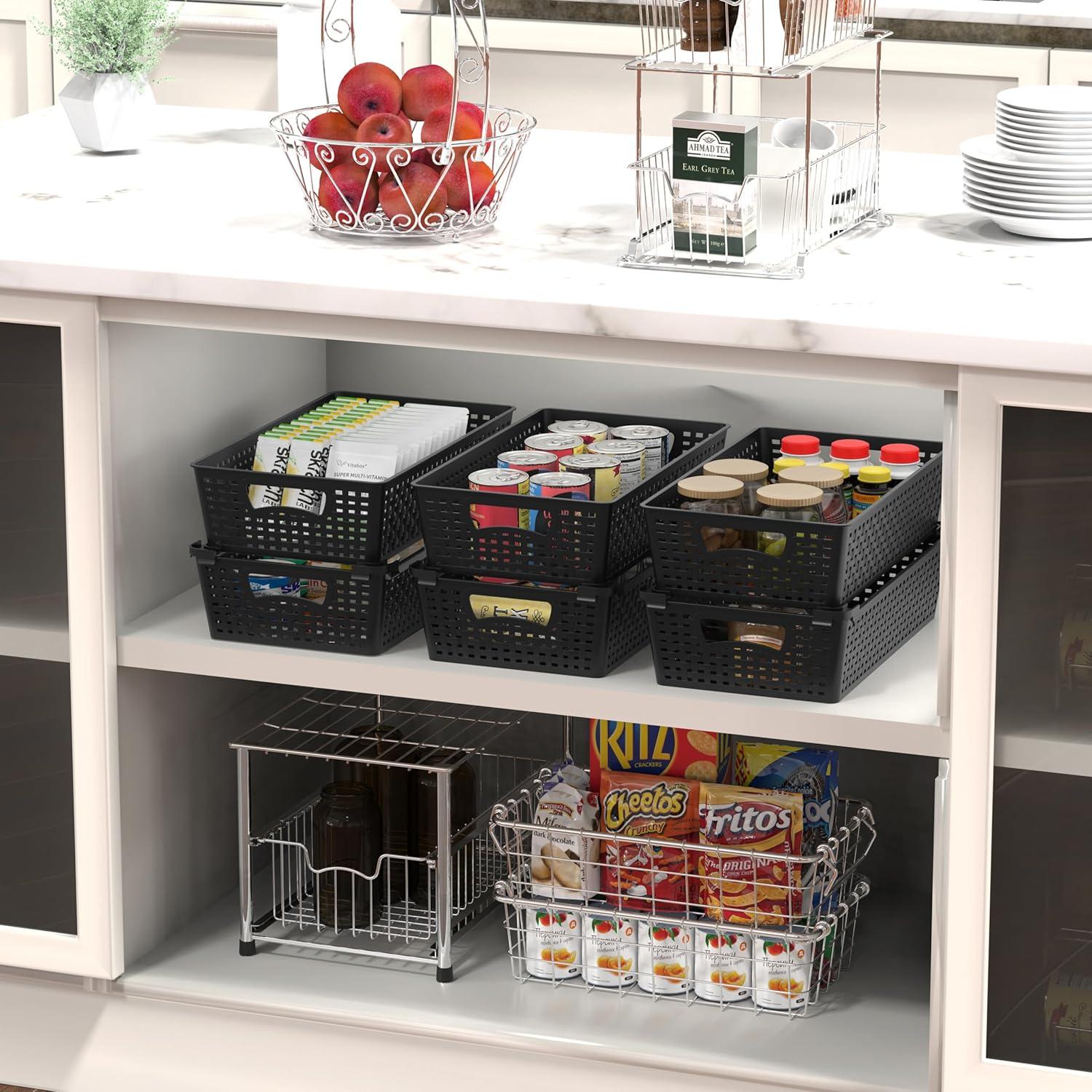 Organizador de Cestas Apilables Simple Houseware 6 Pzas Negro