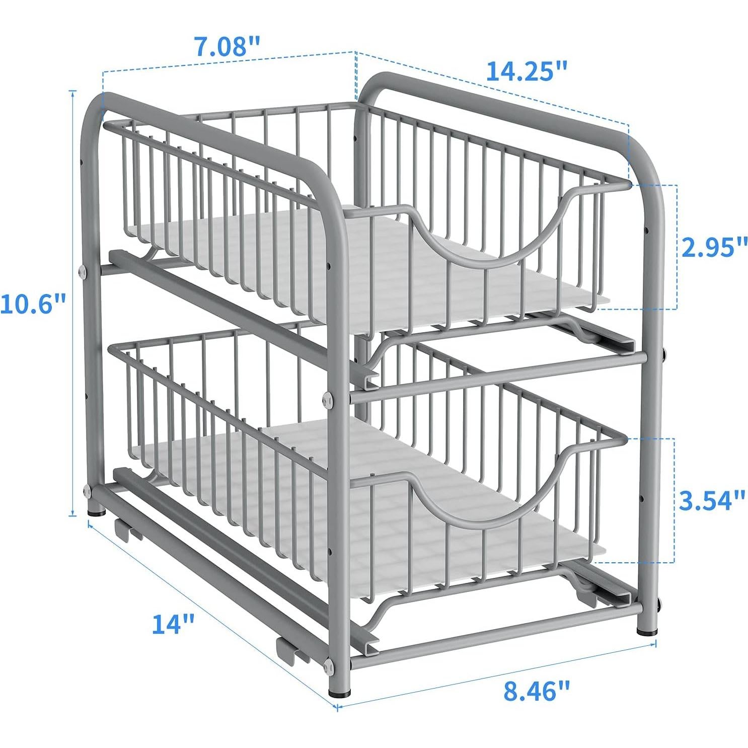 Organizador de Cestas Deslizantes Apilables AIYAKA 2 Niveles Plateado