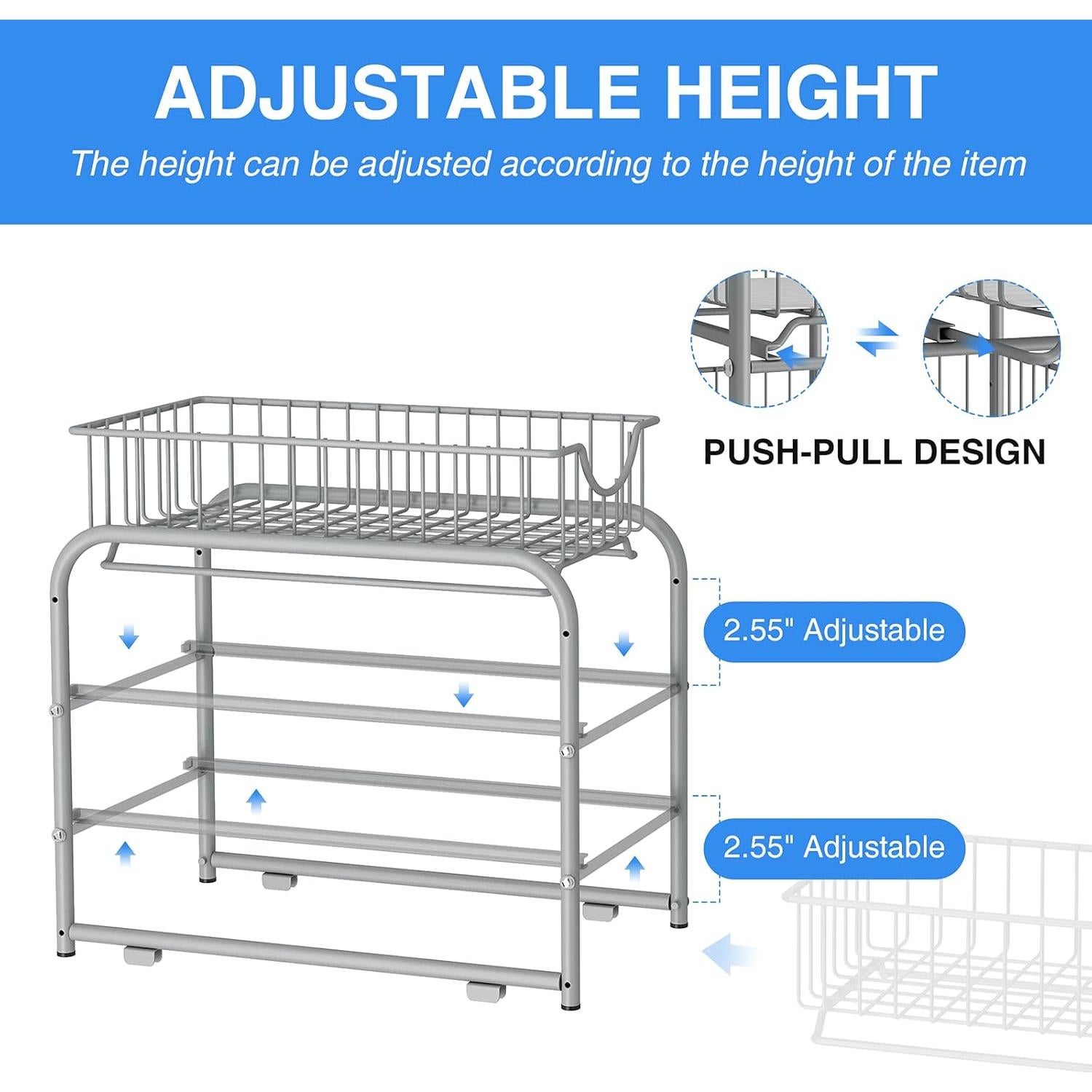 Organizador de Cestas Deslizantes Apilables AIYAKA 2 Niveles Plateado