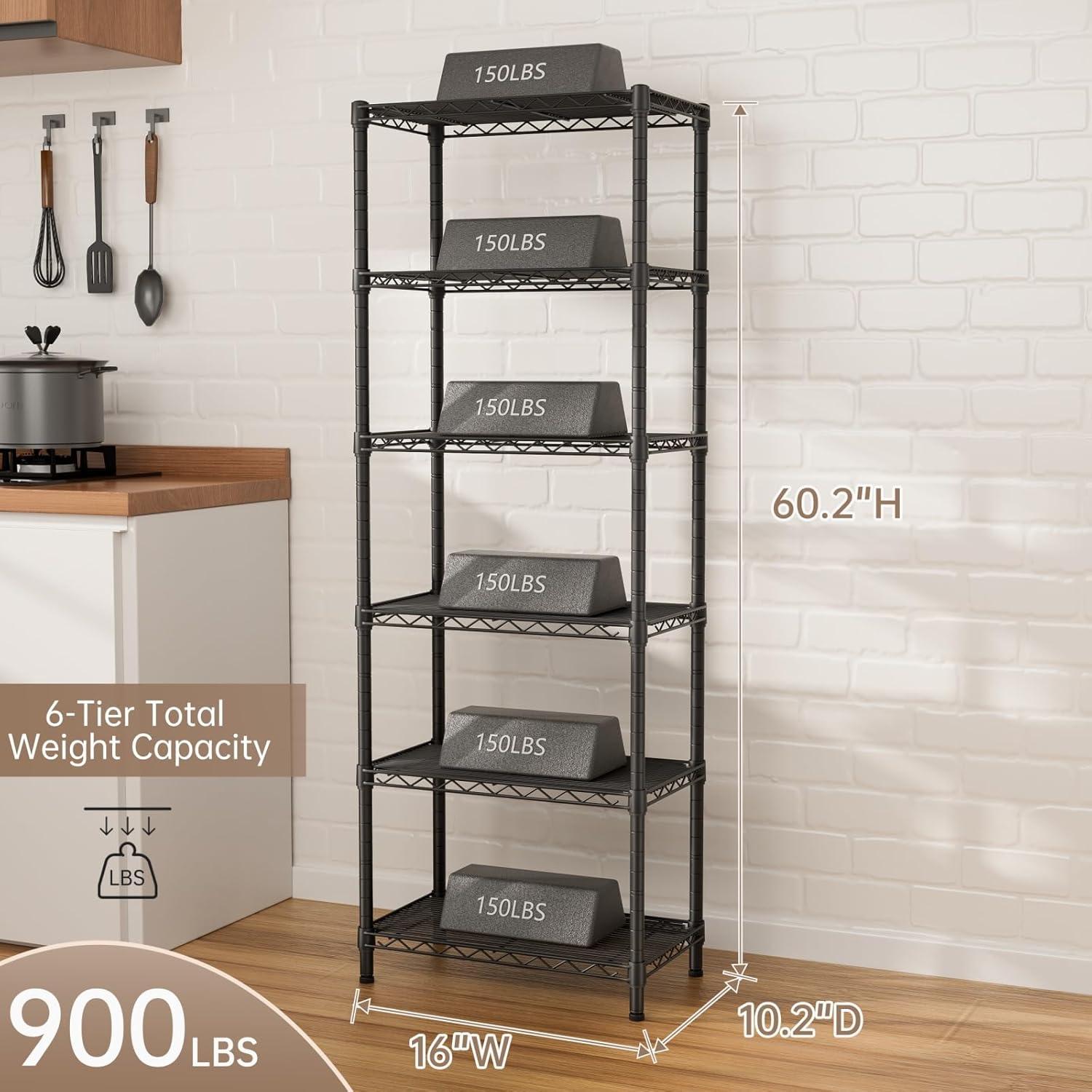 Estante de Alambre SINGAYE 6 Niveles Ajustable Negro 152.9 cm