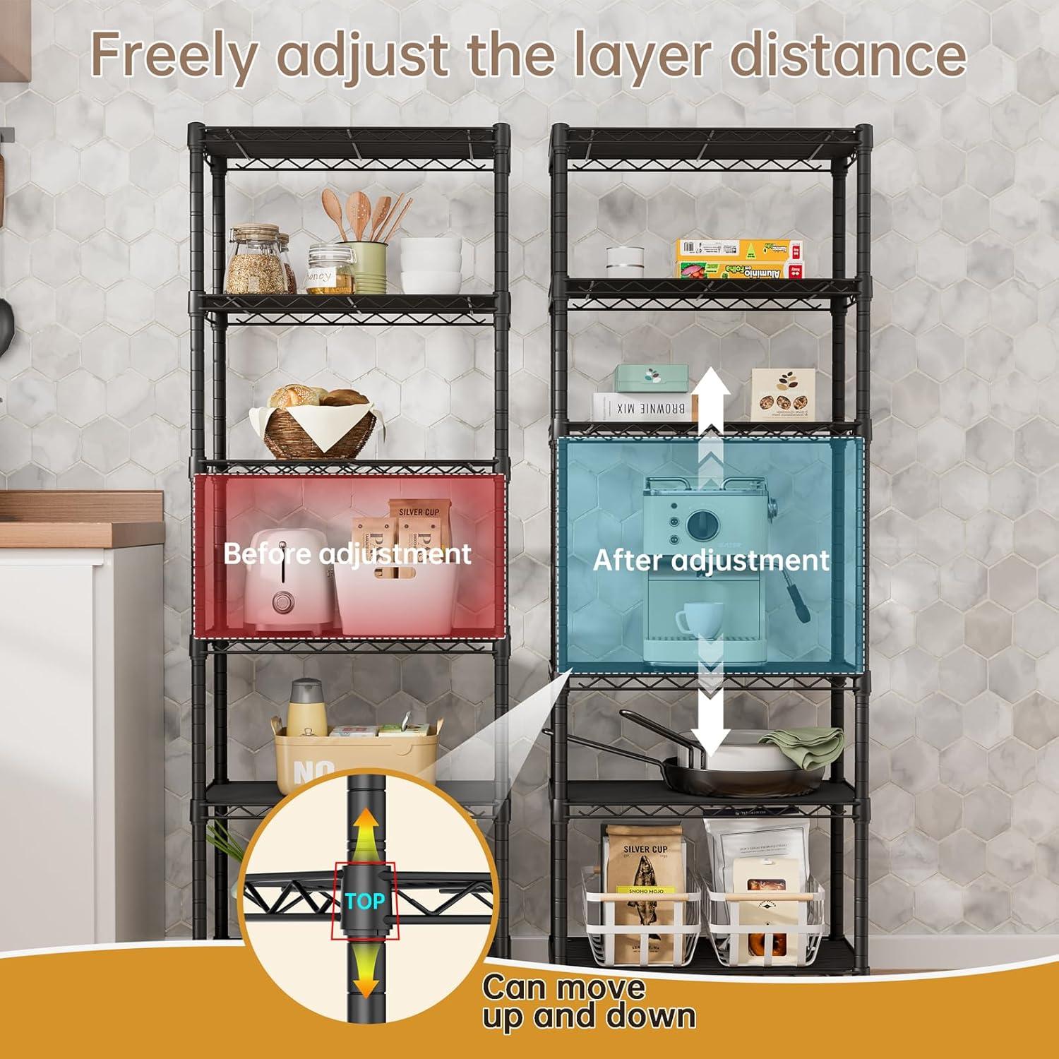 Estante de Alambre SINGAYE 6 Niveles Ajustable Negro 152.9 cm