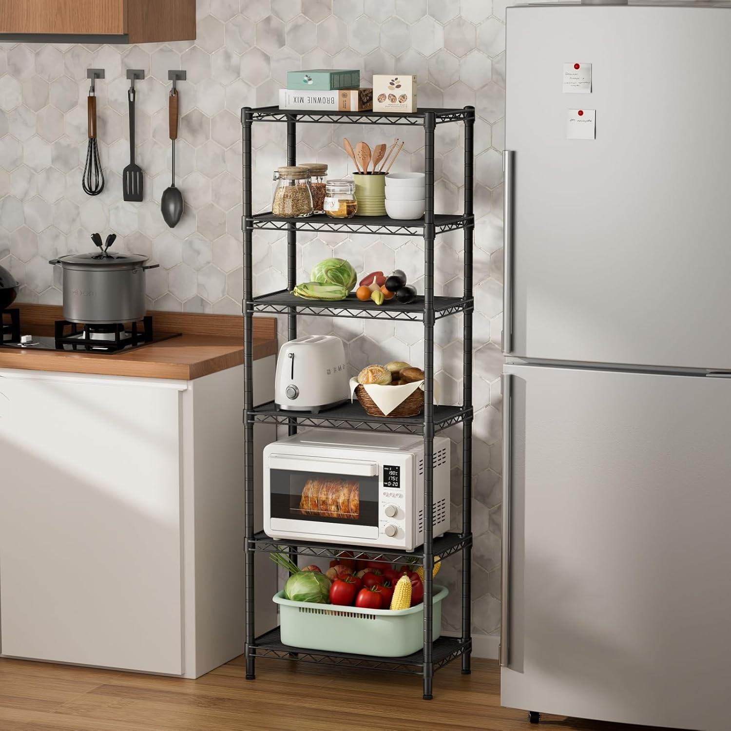 Estante de Alambre SINGAYE 6 Niveles Ajustable Negro 152.9 cm