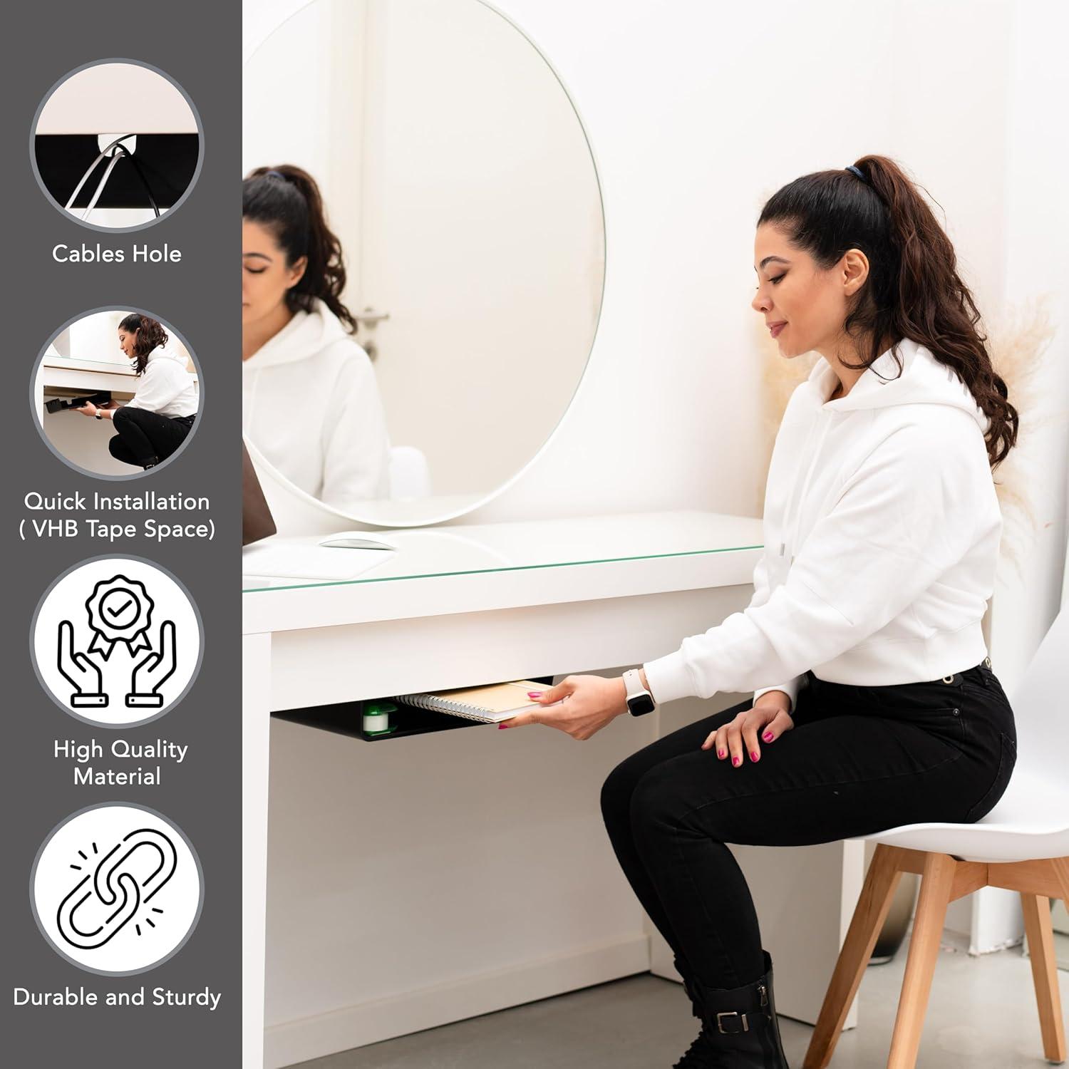 Cajón de Almacenamiento Bajo el Escritorio Tipika Negro 38x25cm