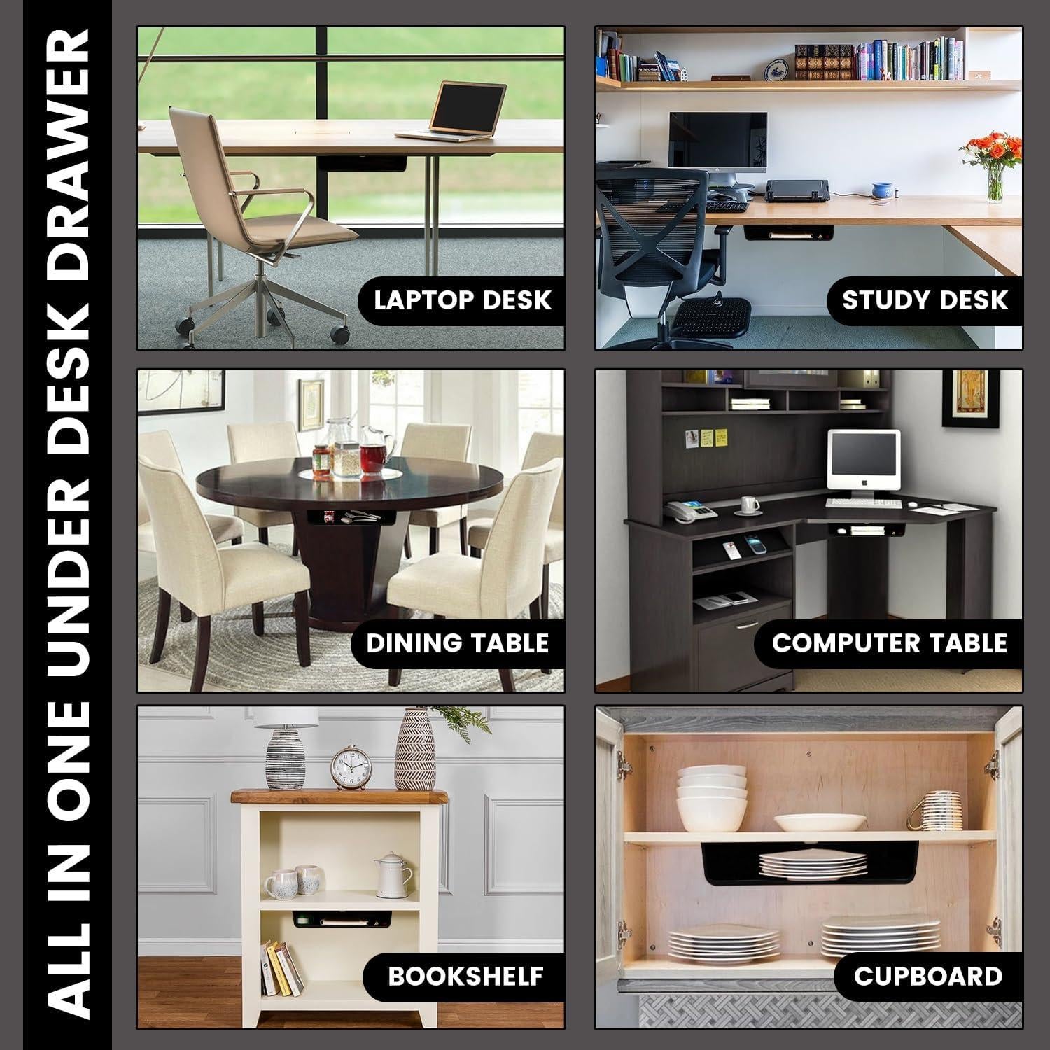 Cajón de Almacenamiento Bajo el Escritorio Tipika Negro 38x25cm