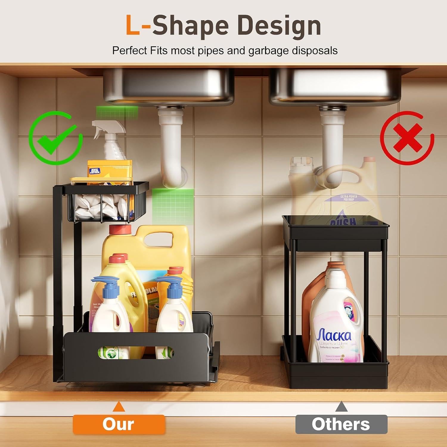 Organizador Bajo Fregadero AIDIAM 2 Paquete Metal Negro