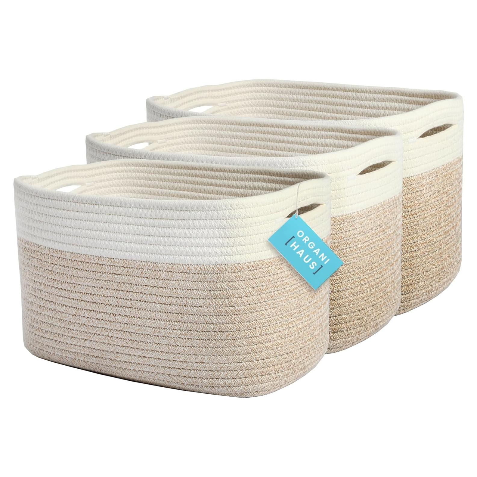 Set de 3 Cestas de Almacenamiento OrganiHaus - Cuerda Algodón Miel
