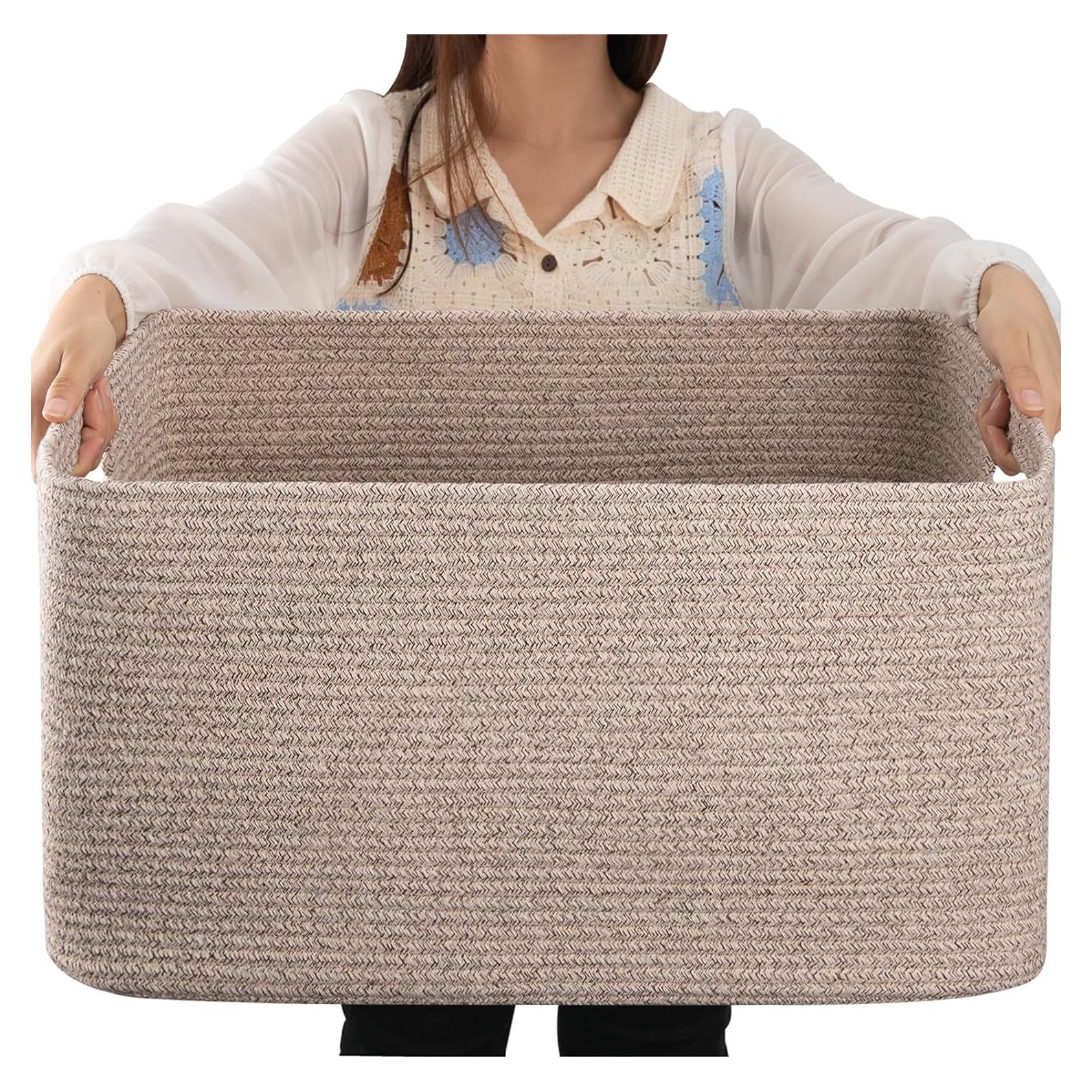 Canasta Grande de Almacenamiento OIAHOMY 56x43x30cm Algodón Marrón