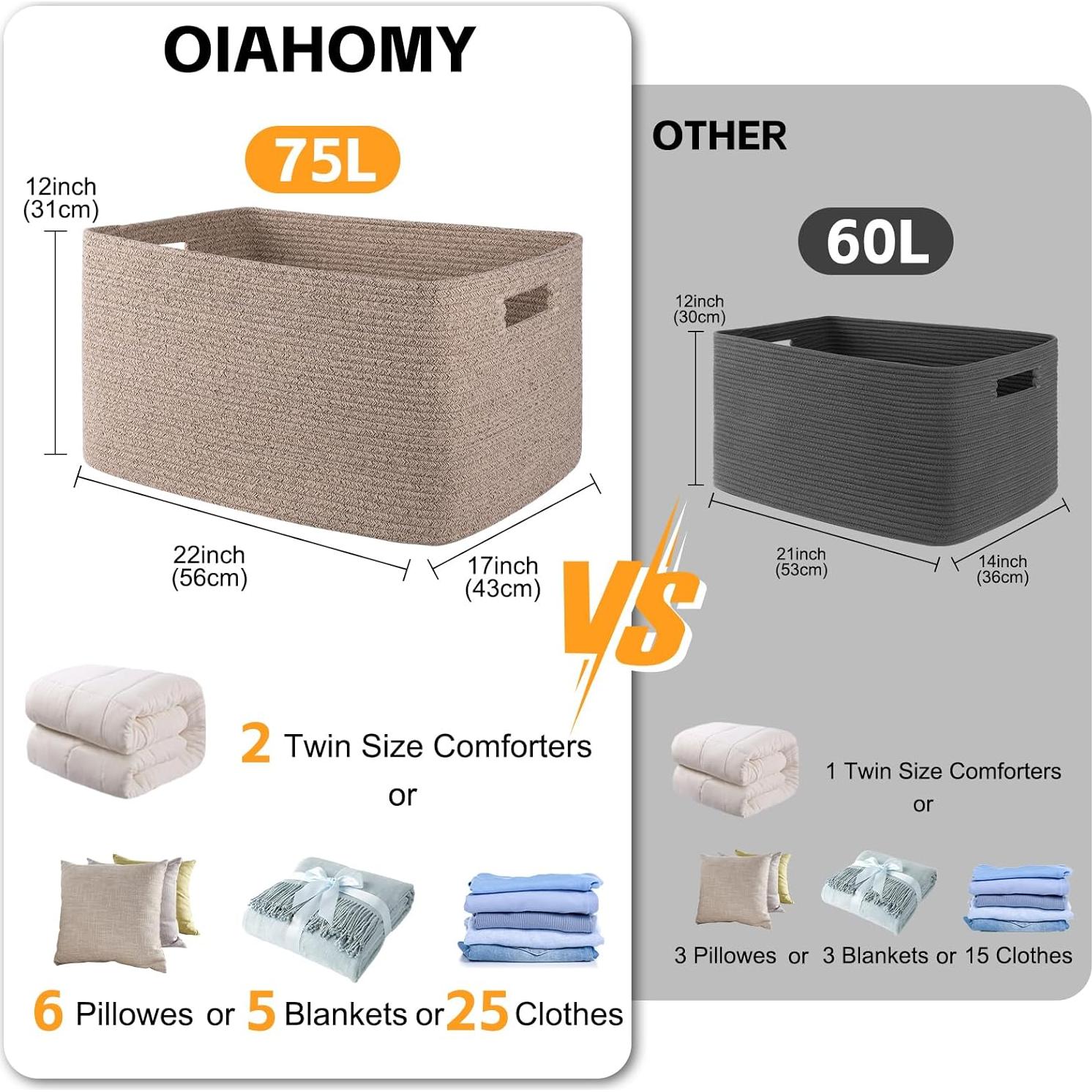 Canasta Grande de Almacenamiento OIAHOMY 56x43x30cm Algodón Marrón