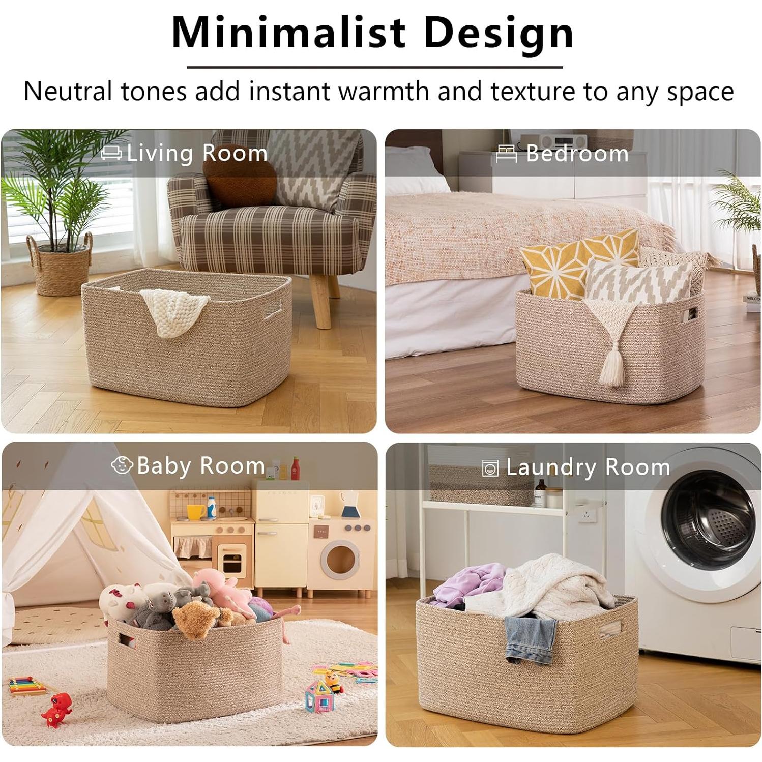 Canasta Grande de Almacenamiento OIAHOMY 56x43x30cm Algodón Marrón