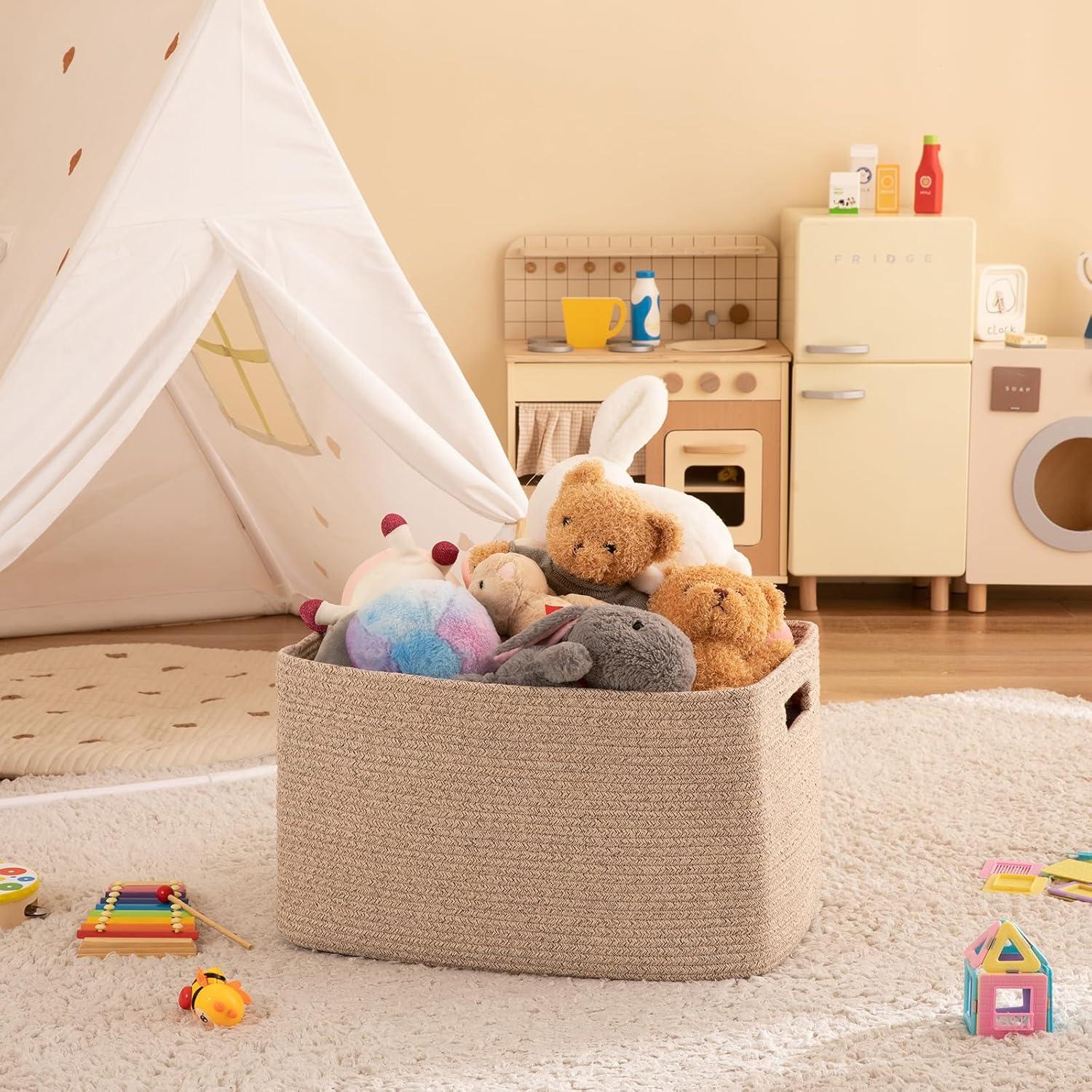 Canasta Grande de Almacenamiento OIAHOMY 56x43x30cm Algodón Marrón