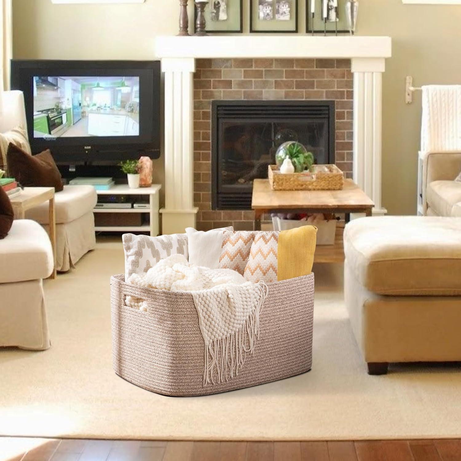 Canasta Grande de Almacenamiento OIAHOMY 56x43x30cm Algodón Marrón