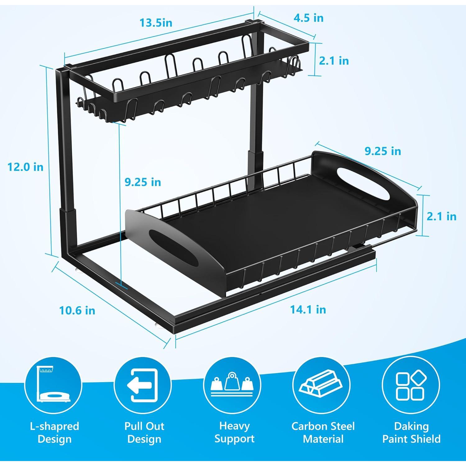 Organizador de Fregadero 2 Niveles Fkprorjv Metal Negro